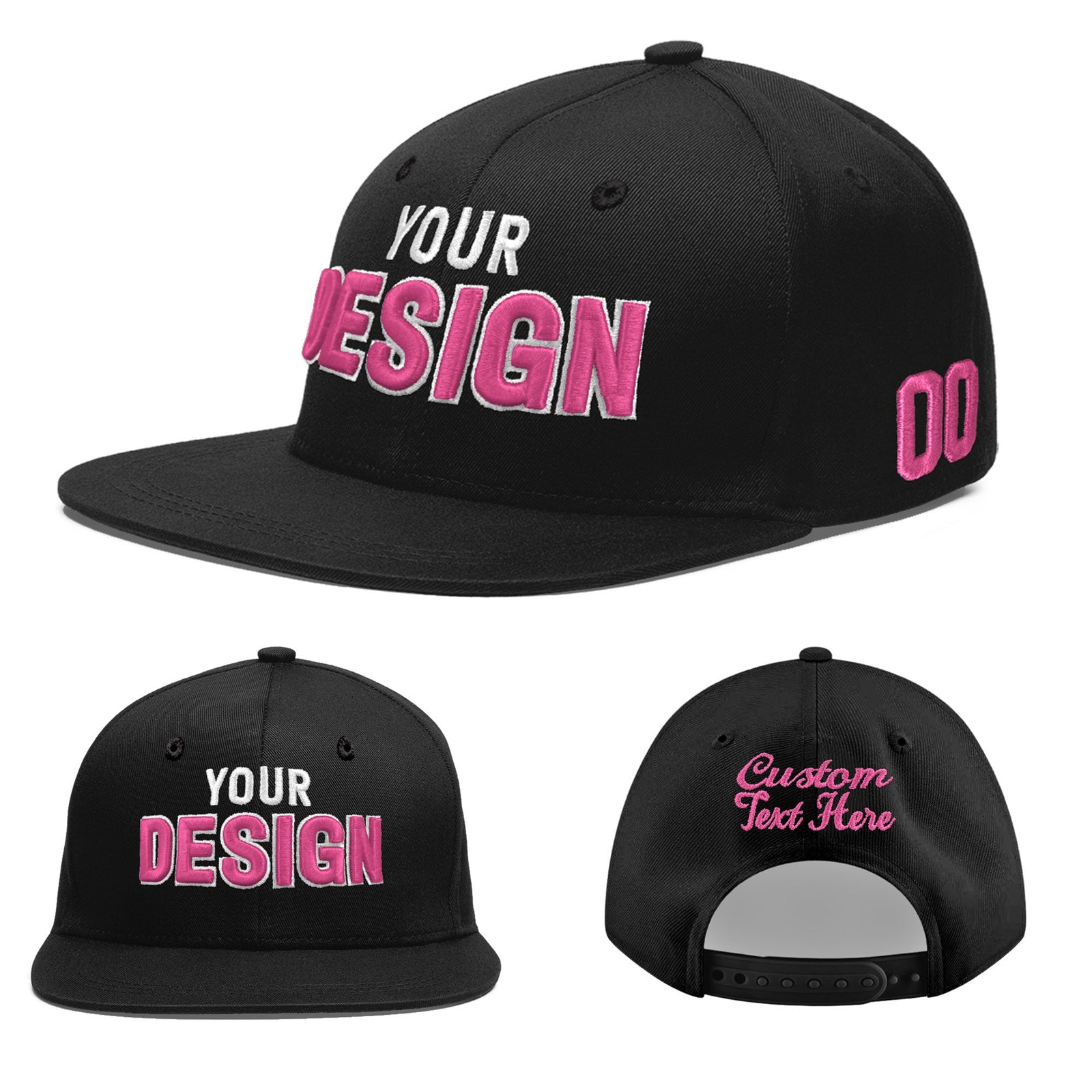 Custom Black 3D Puff Embroidery Flat Embroidery Casual Sport Baseball Cap