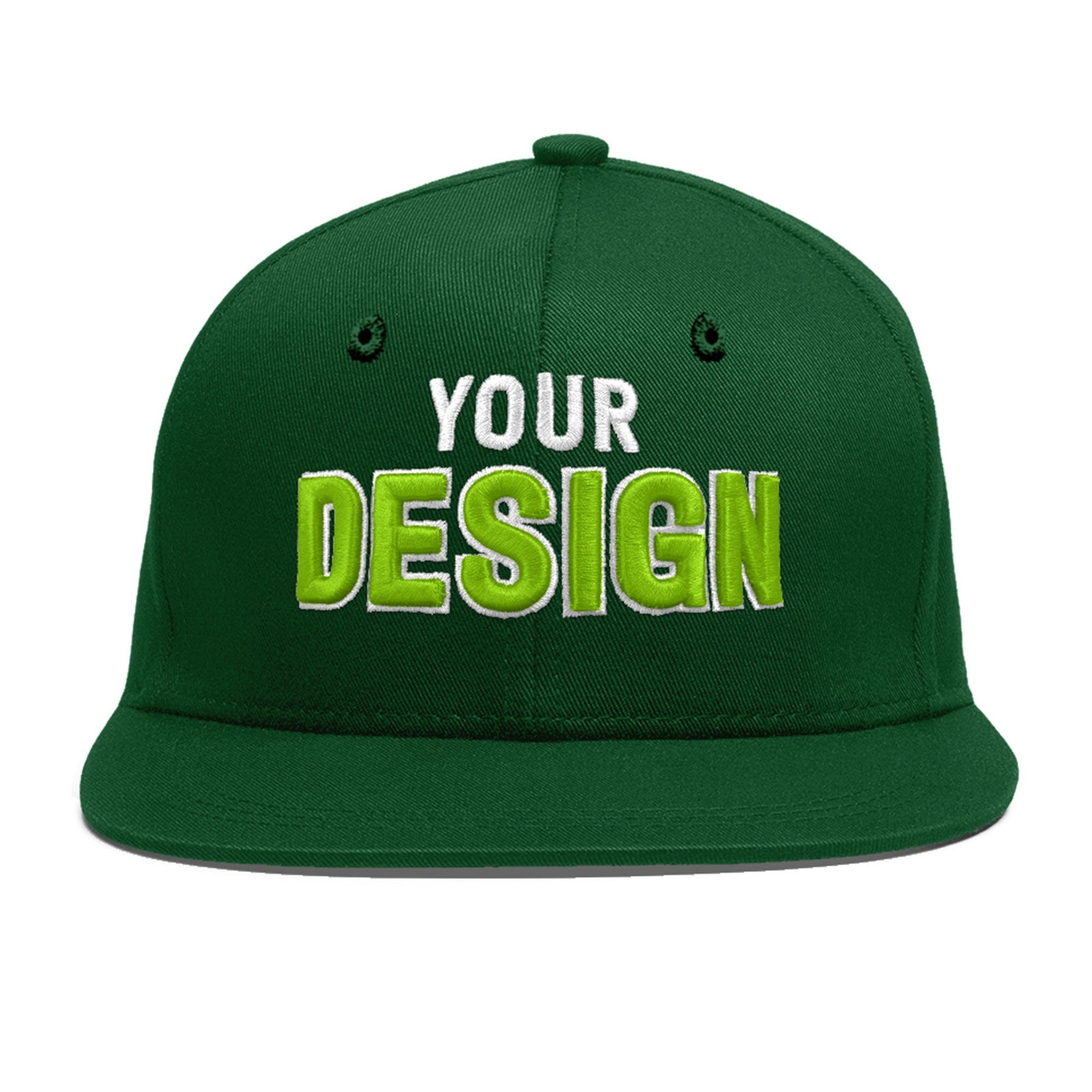 Custom Green 3D Puff Embroidery Flat Embroidery Casual Sport Baseball Cap