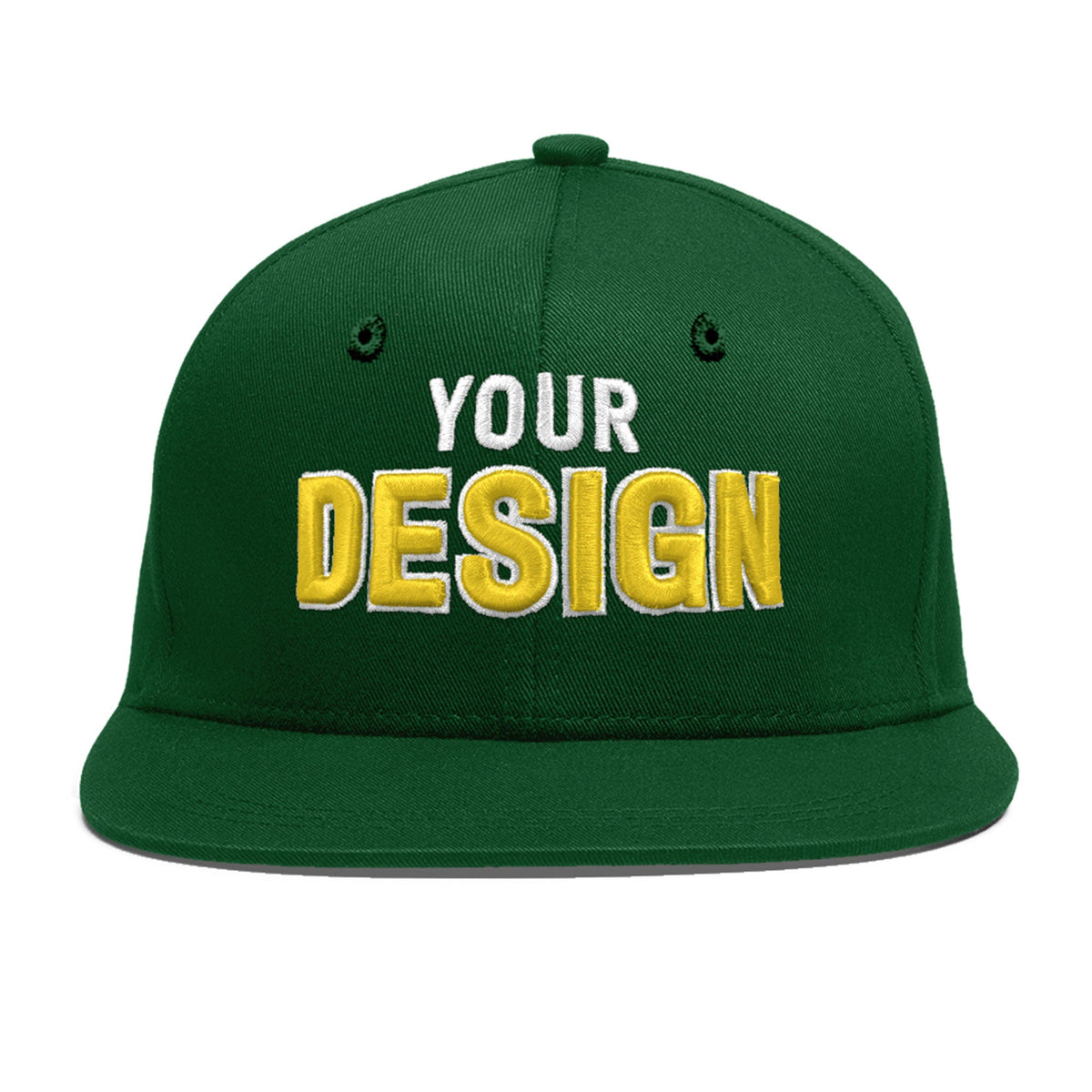 Custom Green 3D Puff Embroidery Flat Embroidery Casual Sport Baseball Cap