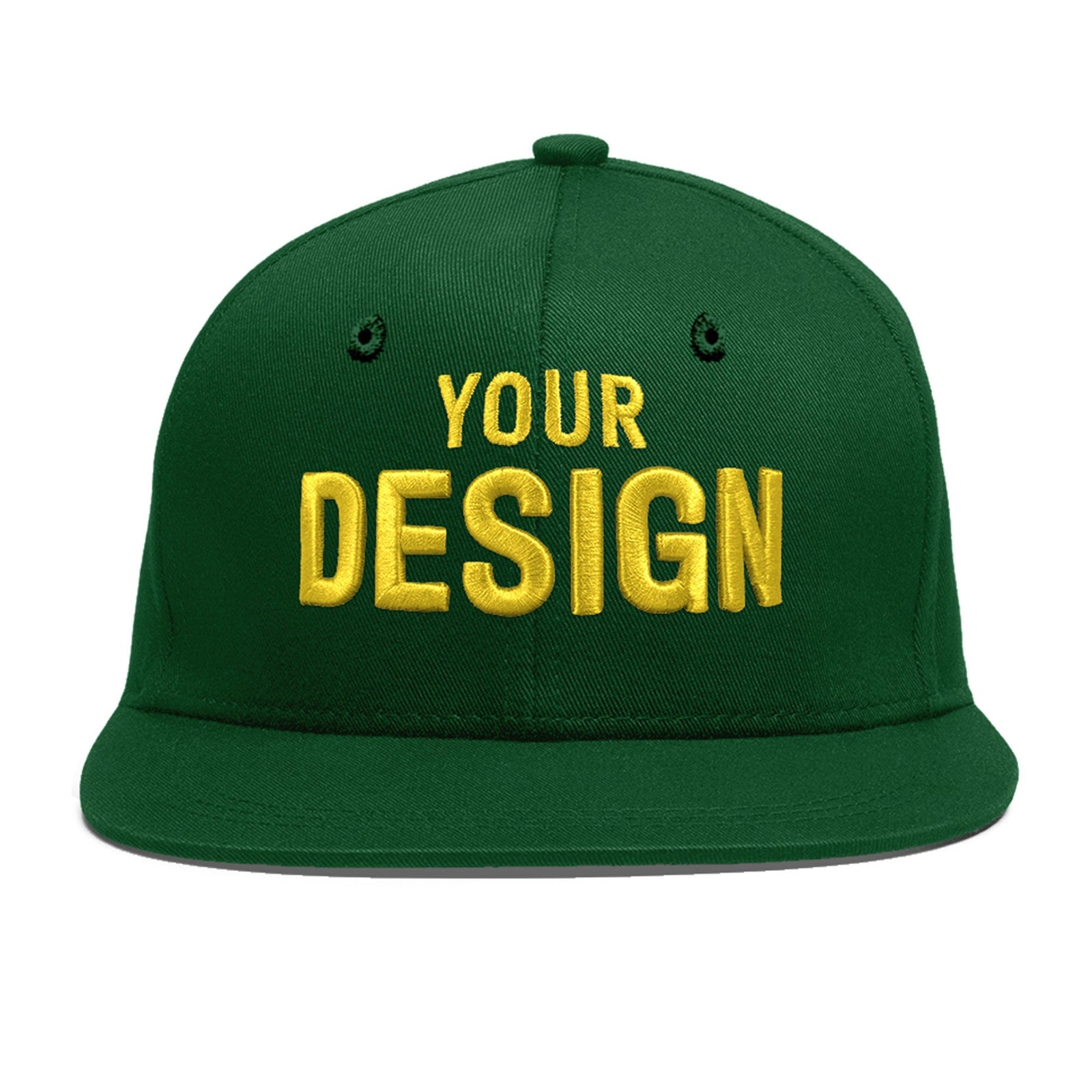 Custom Green 3D Puff Embroidery Flat Embroidery Casual Sport Baseball Cap