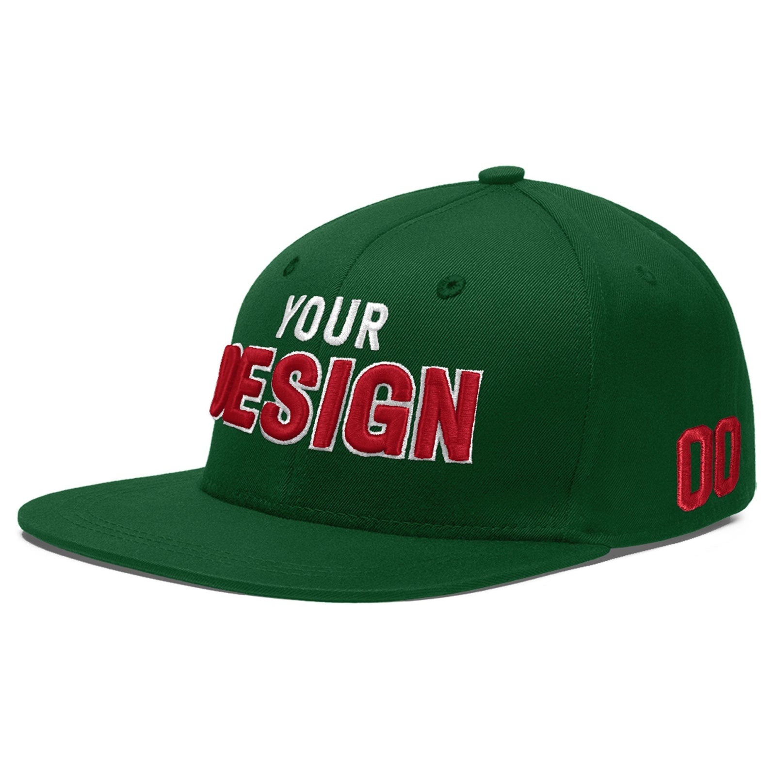 Custom Green 3D Puff Embroidery Flat Embroidery Casual Sport Baseball Cap