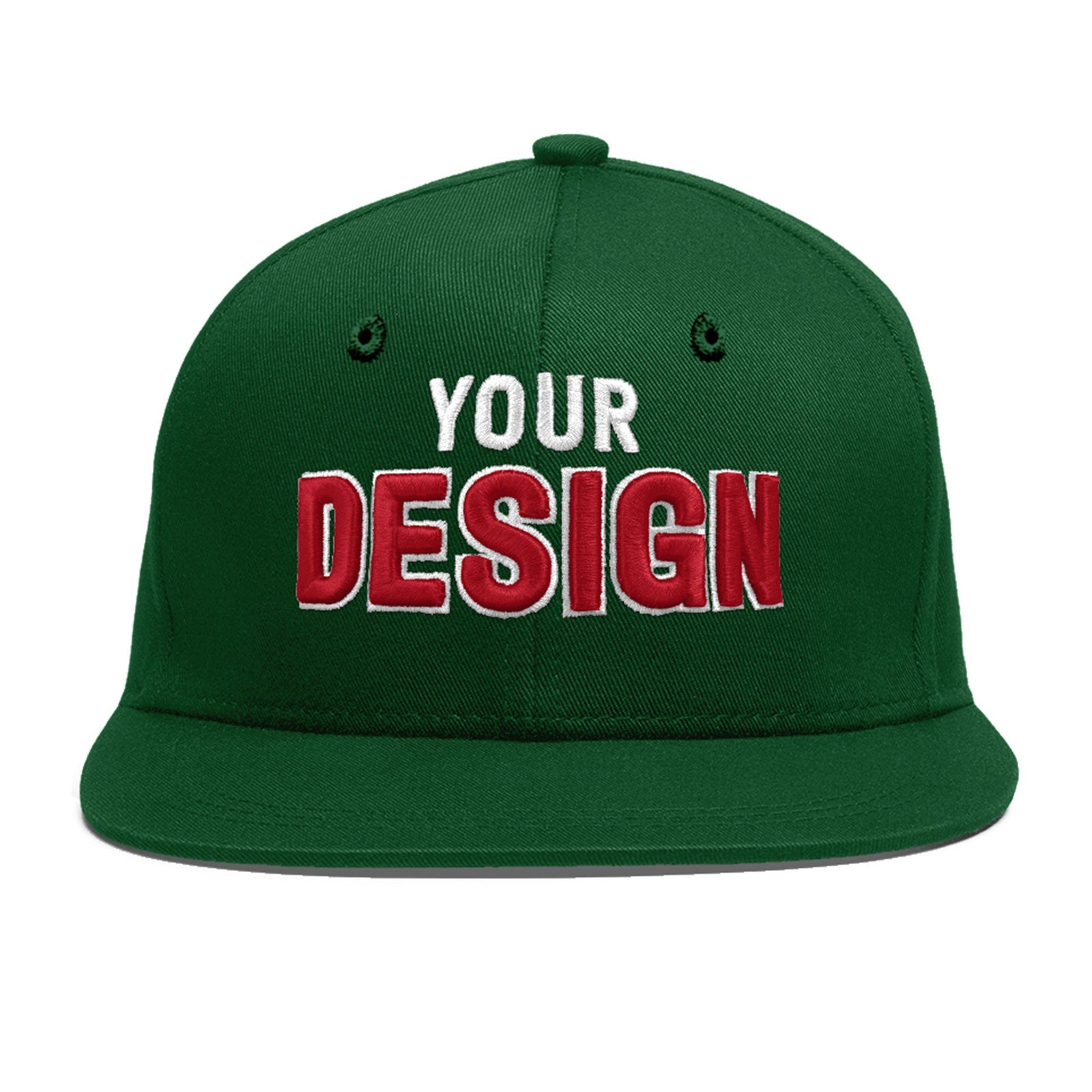 Custom Green 3D Puff Embroidery Flat Embroidery Casual Sport Baseball Cap