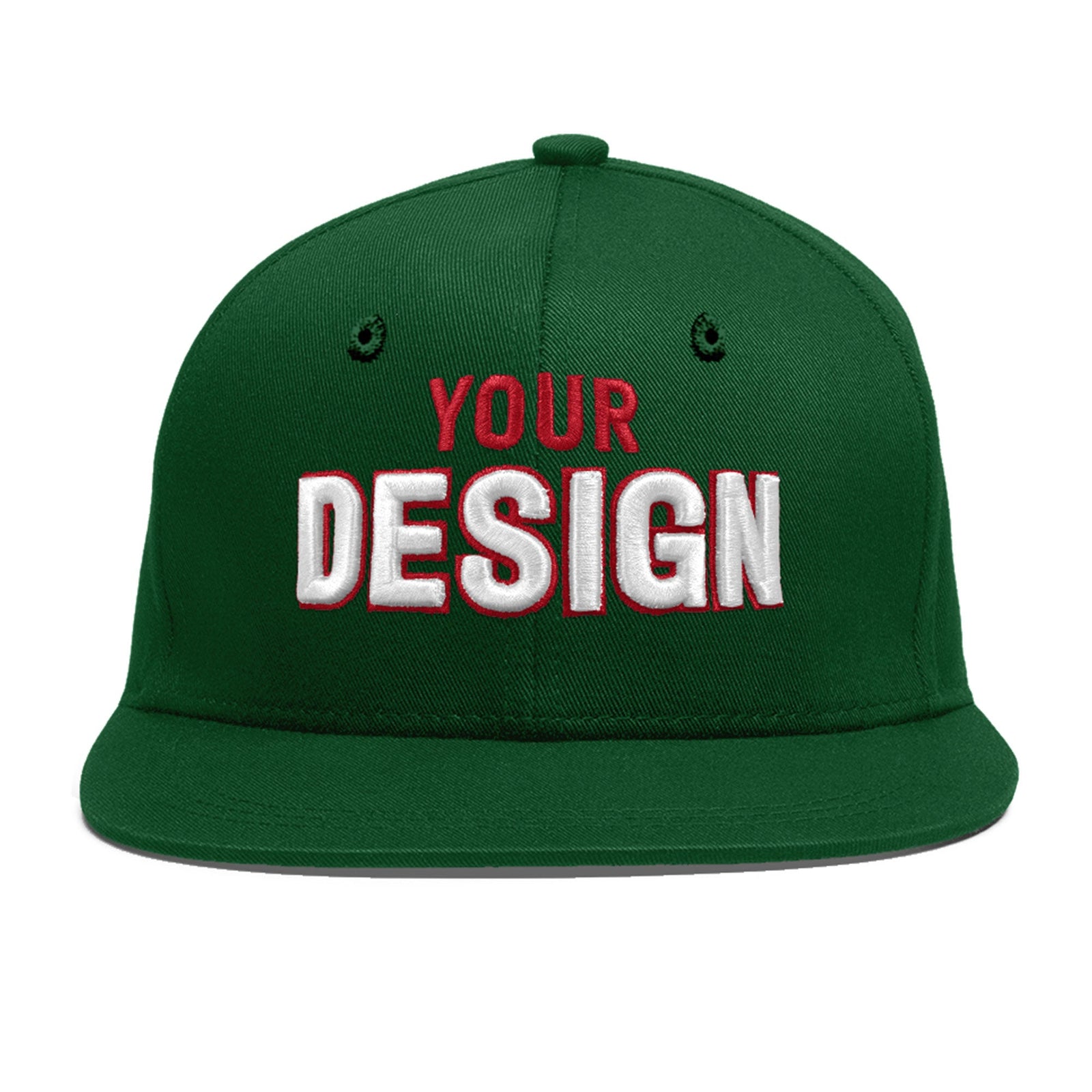 Custom Green 3D Puff Embroidery Flat Embroidery Casual Sport Baseball Cap