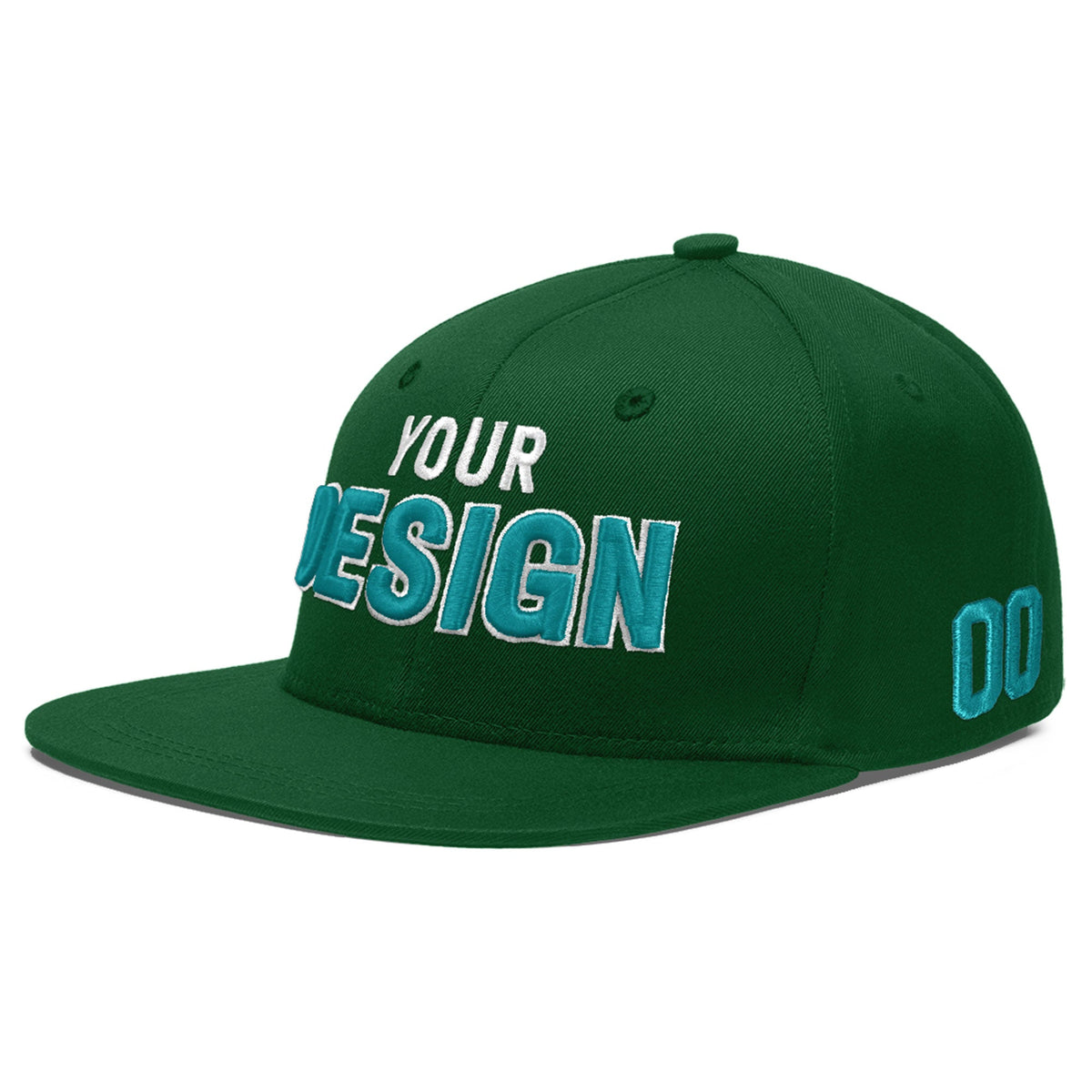 Custom Green 3D Puff Embroidery Flat Embroidery Casual Sport Baseball Cap