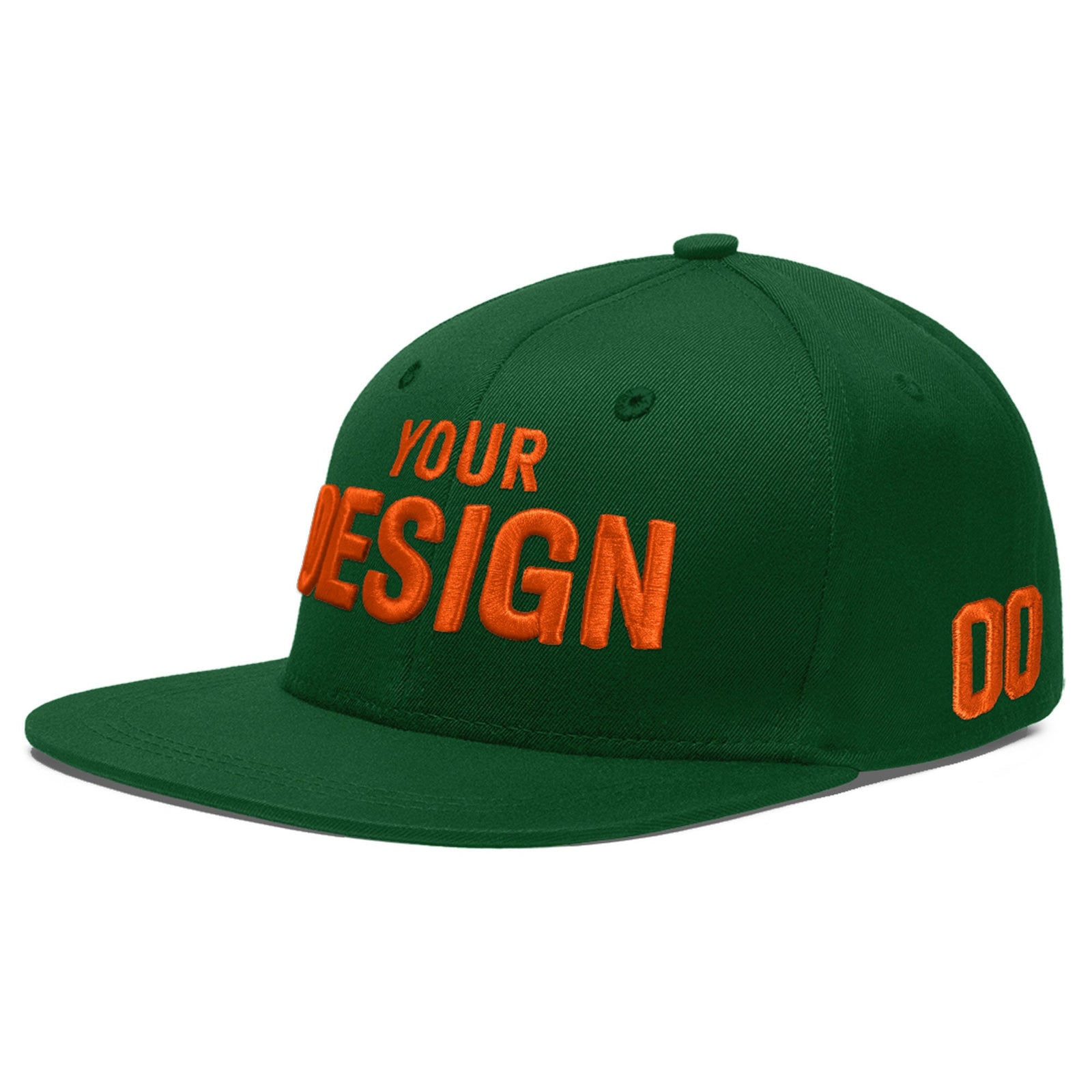 Custom Green 3D Puff Embroidery Flat Embroidery Casual Sport Baseball Cap