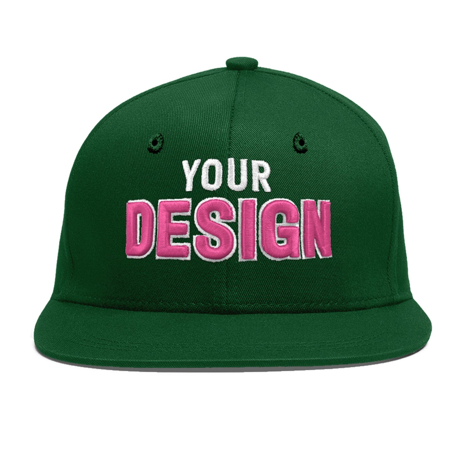 Custom Green 3D Puff Embroidery Flat Embroidery Casual Sport Baseball Cap