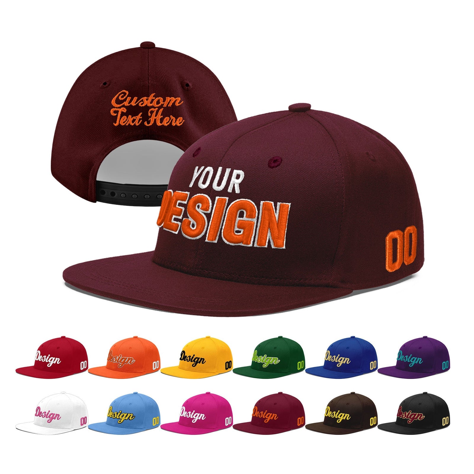 Custom Burgundy 3D Puff Embroidery Flat Embroidery Casual Sport Baseball Cap