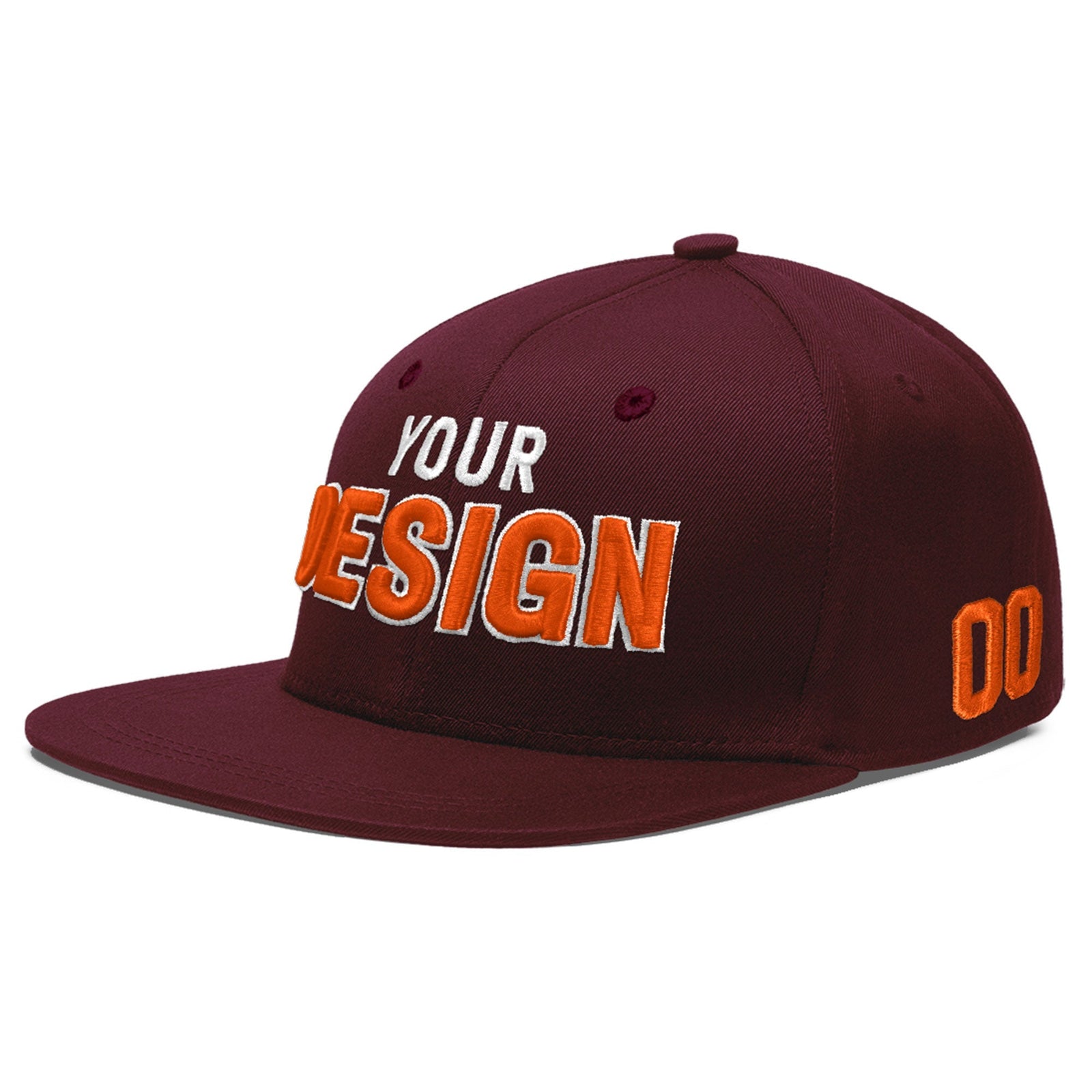 Custom Burgundy 3D Puff Embroidery Flat Embroidery Casual Sport Baseball Cap