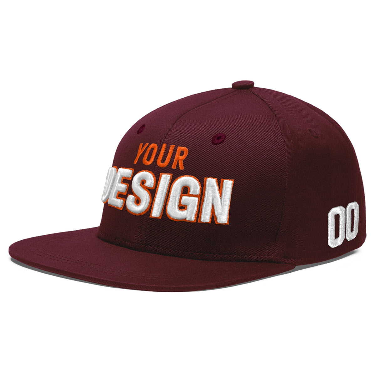 Custom Burgundy 3D Puff Embroidery Flat Embroidery Casual Sport Baseball Cap