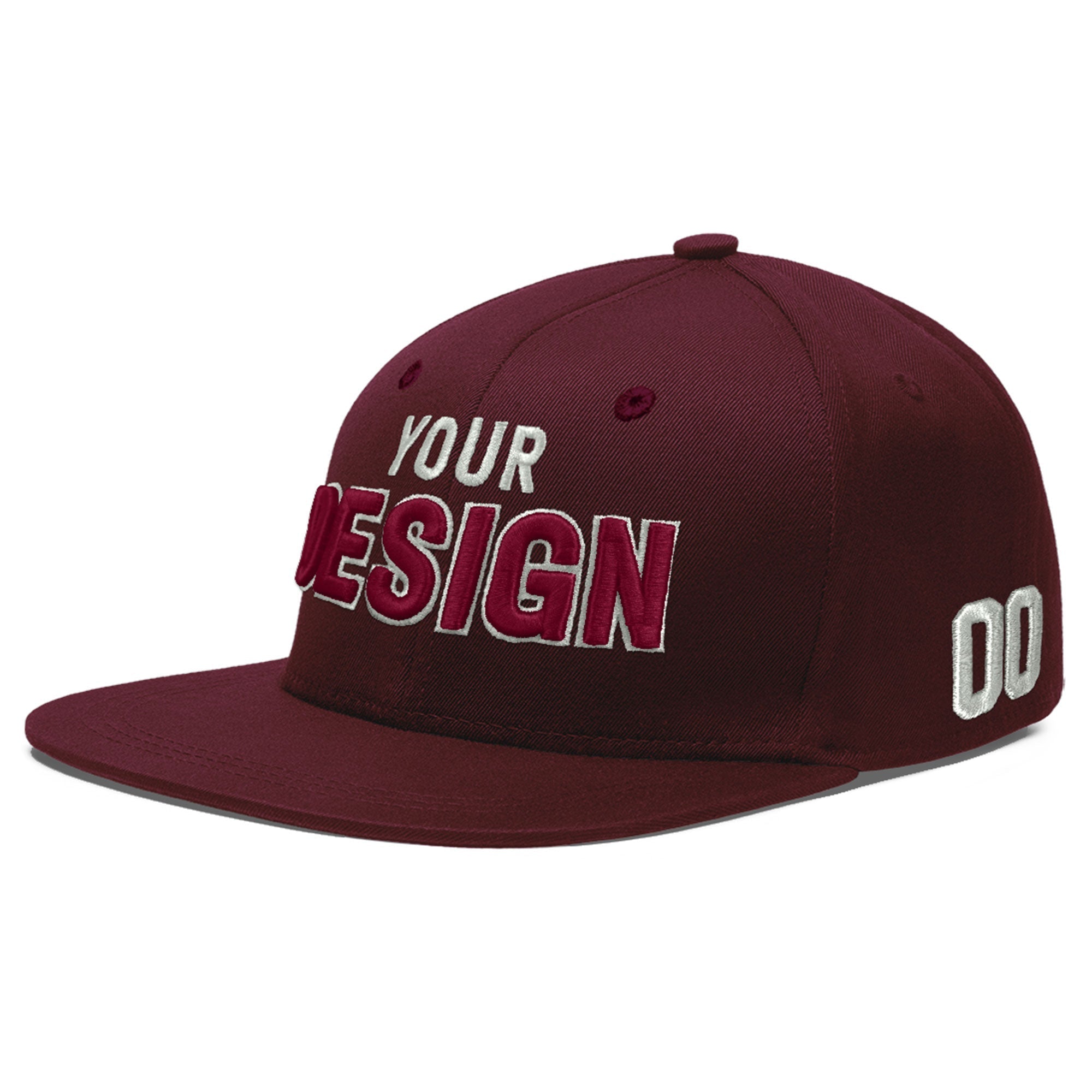 Custom Burgundy 3D Puff Embroidery Flat Embroidery Casual Sport Baseball Cap