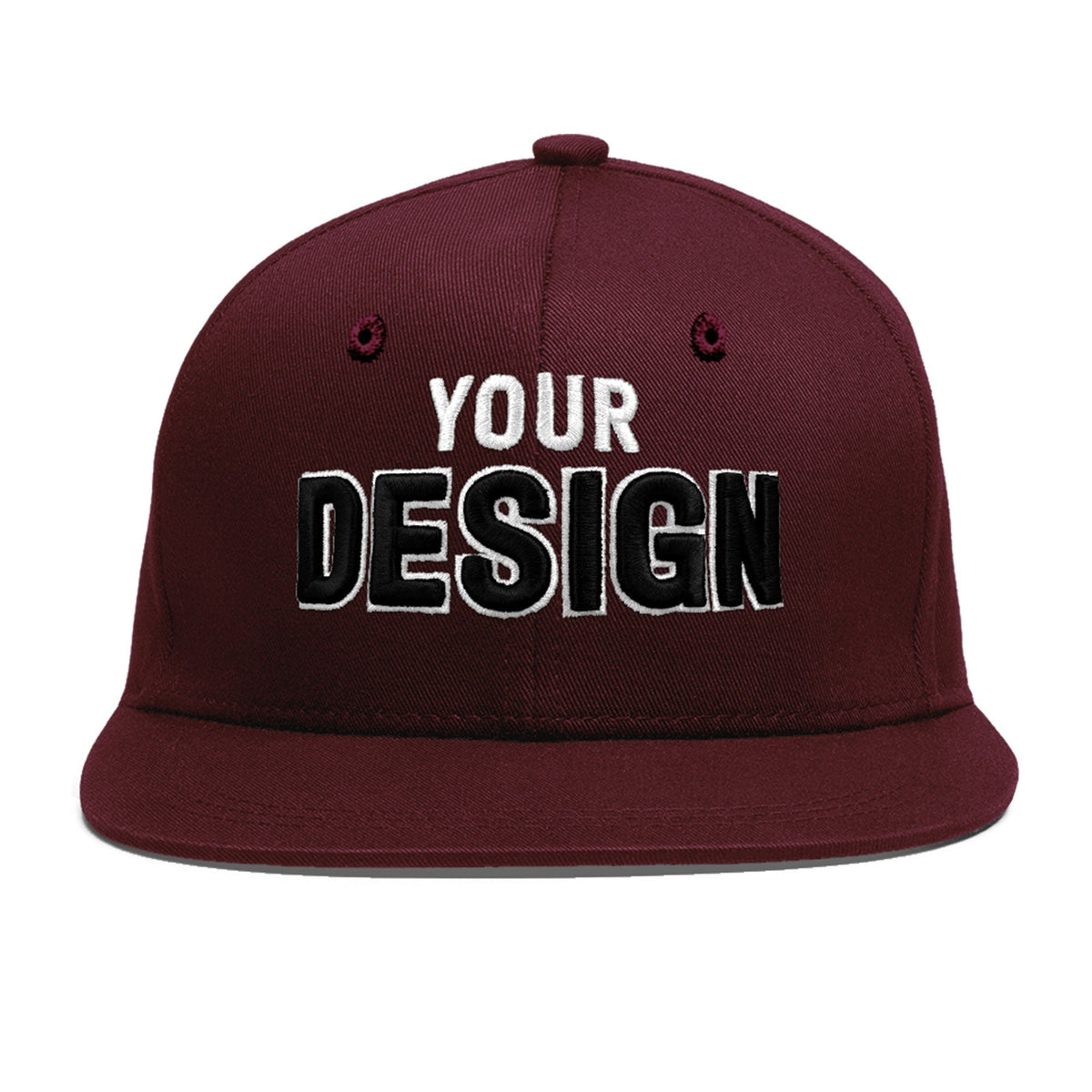 Custom Burgundy 3D Puff Embroidery Flat Embroidery Casual Sport Baseball Cap