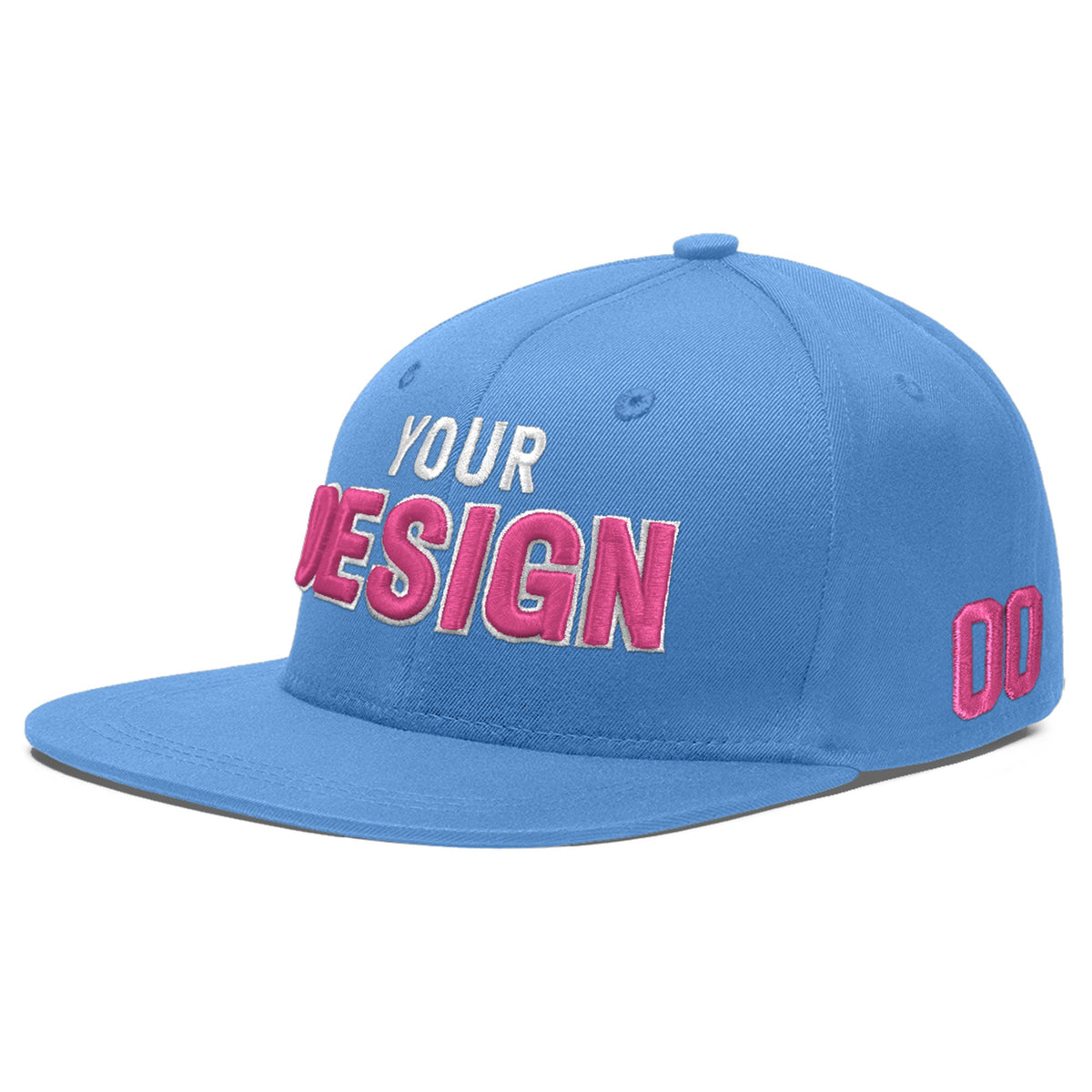 Custom Powder Blue 3D Puff Embroidery Flat Embroidery Casual Sport Baseball Cap