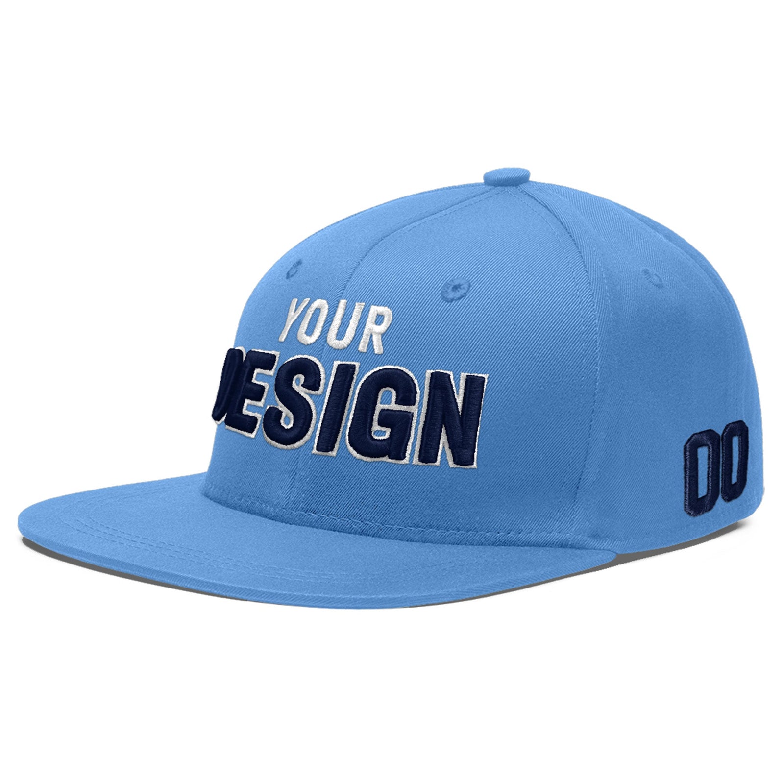 Custom Powder Blue 3D Puff Embroidery Flat Embroidery Casual Sport Baseball Cap