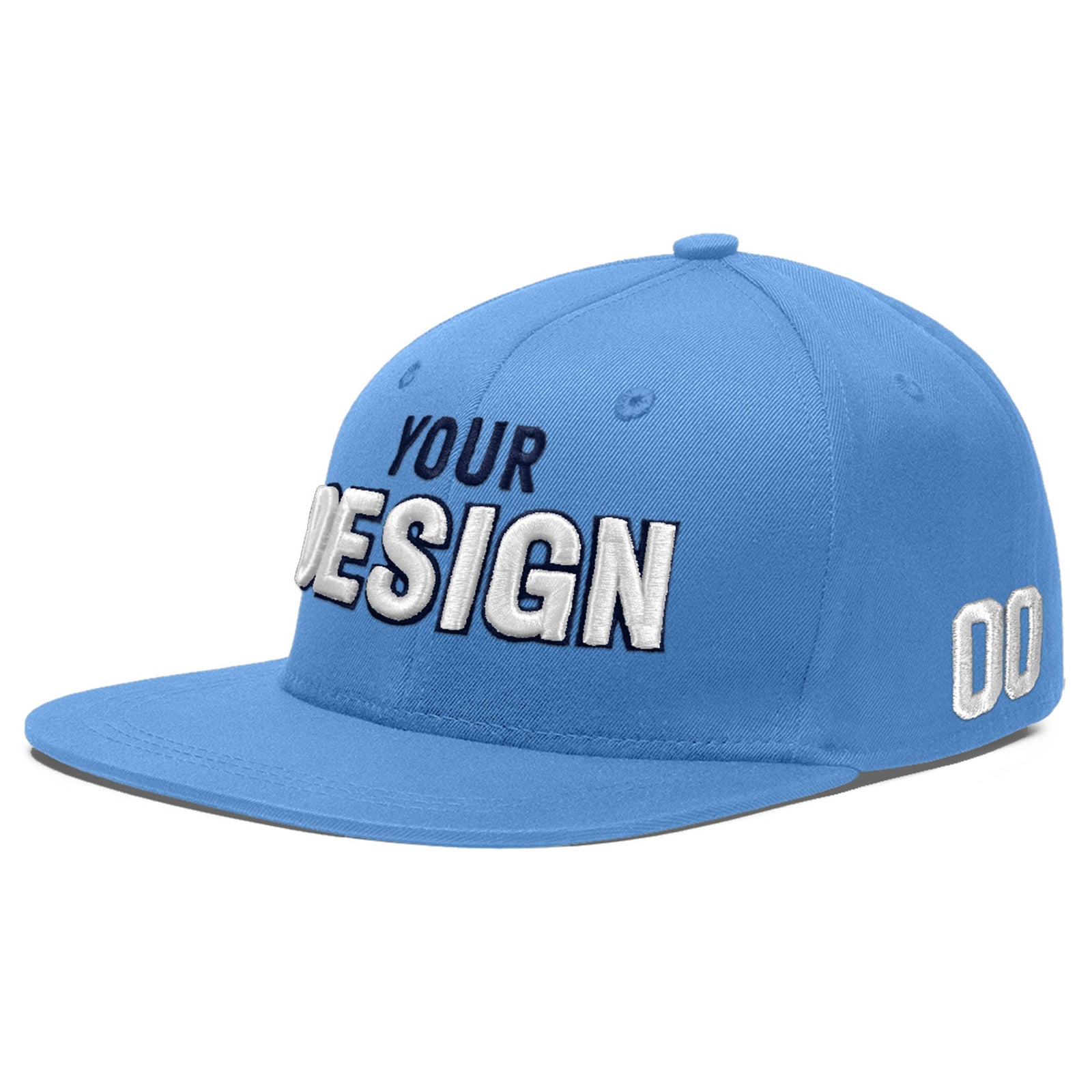 Custom Powder Blue 3D Puff Embroidery Flat Embroidery Casual Sport Baseball Cap