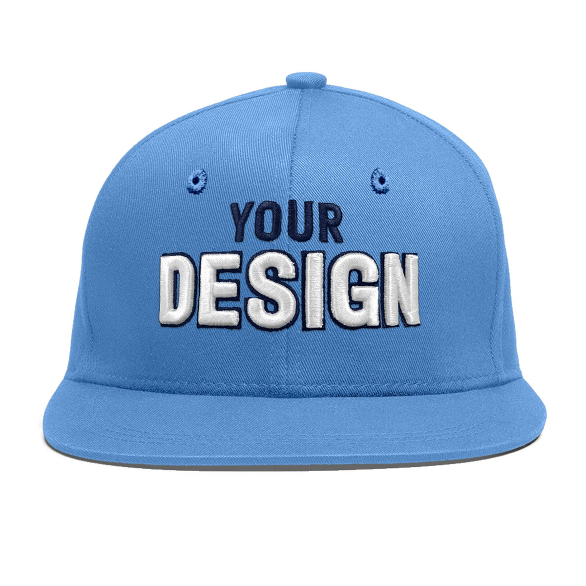 Custom Powder Blue 3D Puff Embroidery Flat Embroidery Casual Sport Baseball Cap