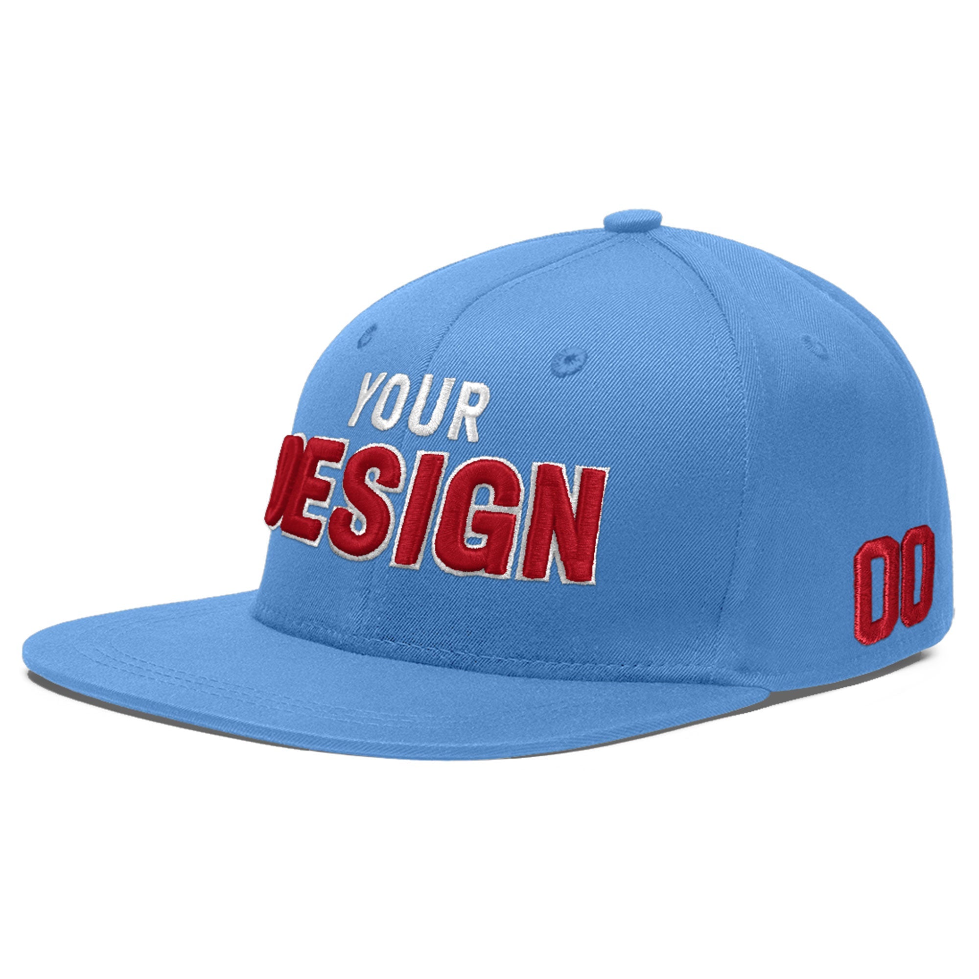 Custom Powder Blue 3D Puff Embroidery Flat Embroidery Casual Sport Baseball Cap