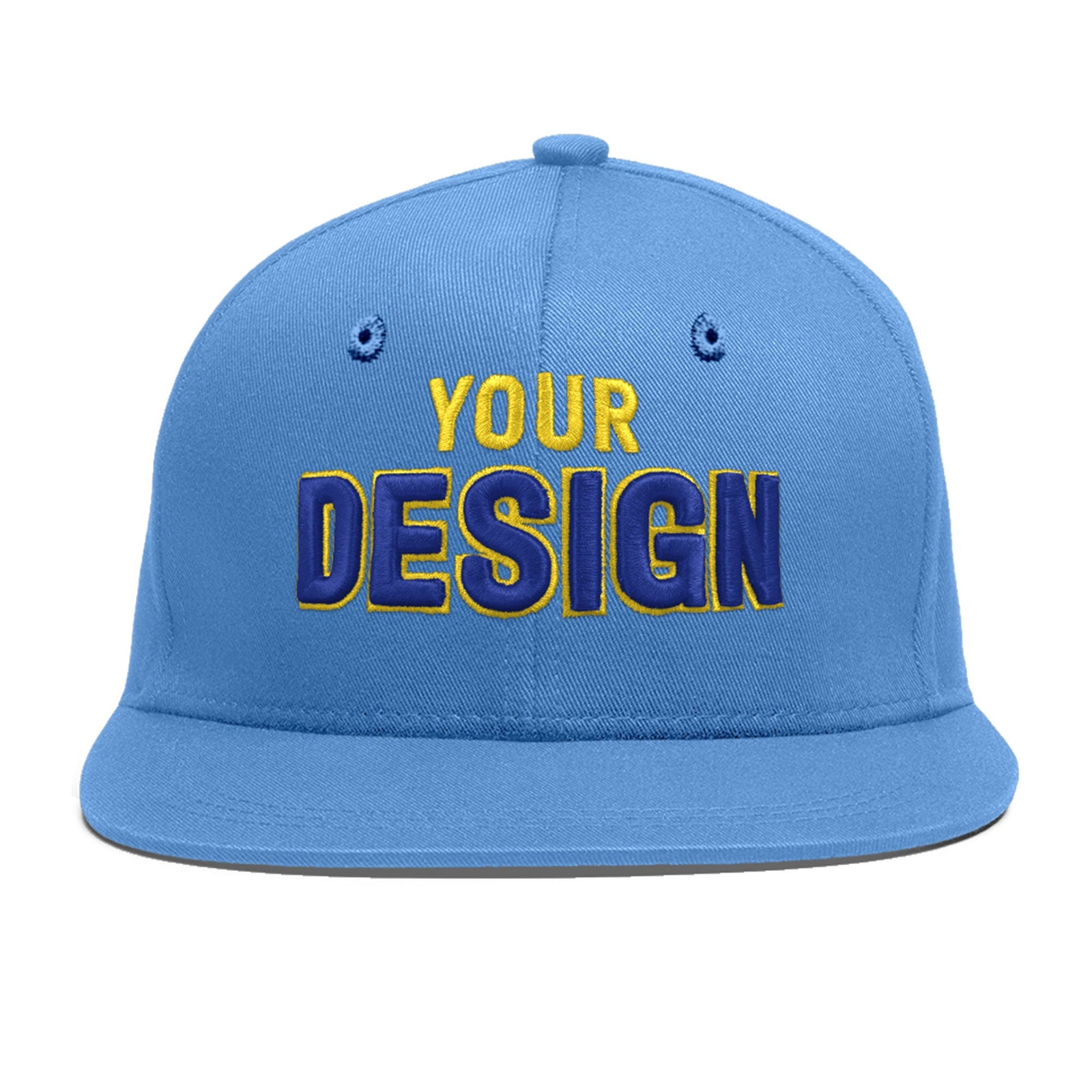 Custom Powder Blue 3D Puff Embroidery Flat Embroidery Casual Sport Baseball Cap