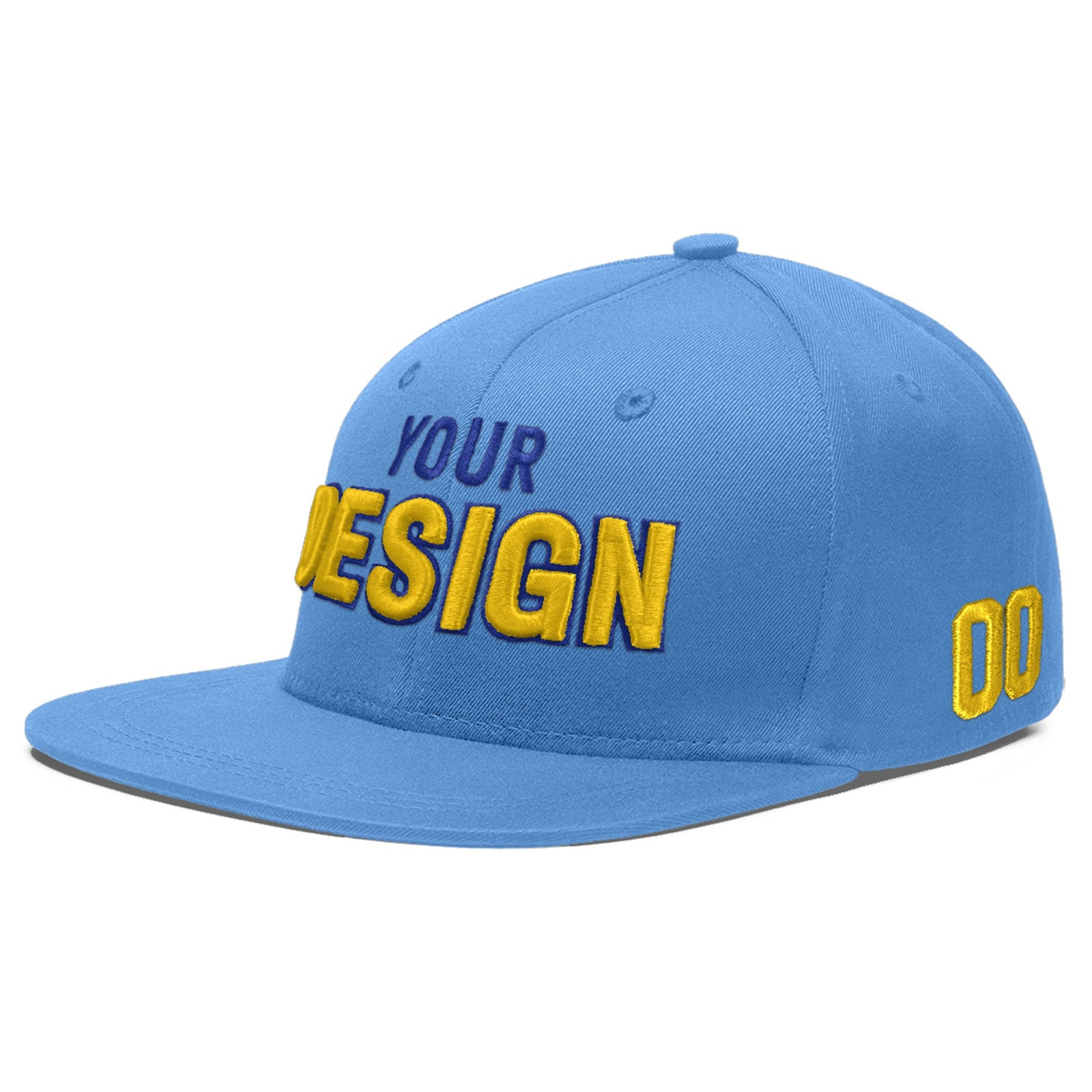 Custom Powder Blue 3D Puff Embroidery Flat Embroidery Casual Sport Baseball Cap