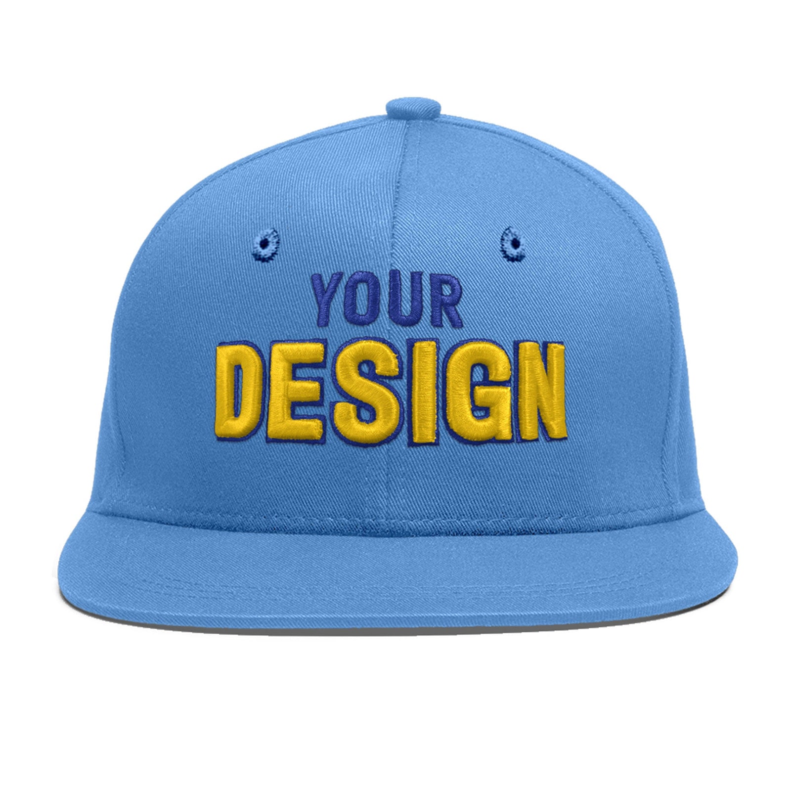 Custom Powder Blue 3D Puff Embroidery Flat Embroidery Casual Sport Baseball Cap