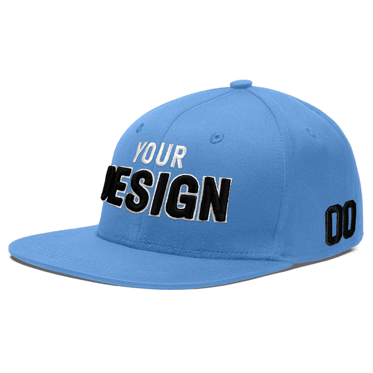 Custom Powder Blue 3D Puff Embroidery Flat Embroidery Casual Sport Baseball Cap