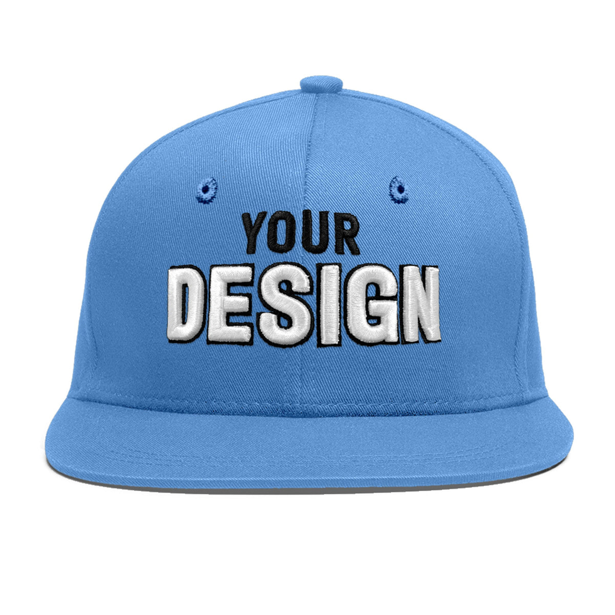 Custom Powder Blue 3D Puff Embroidery Flat Embroidery Casual Sport Baseball Cap