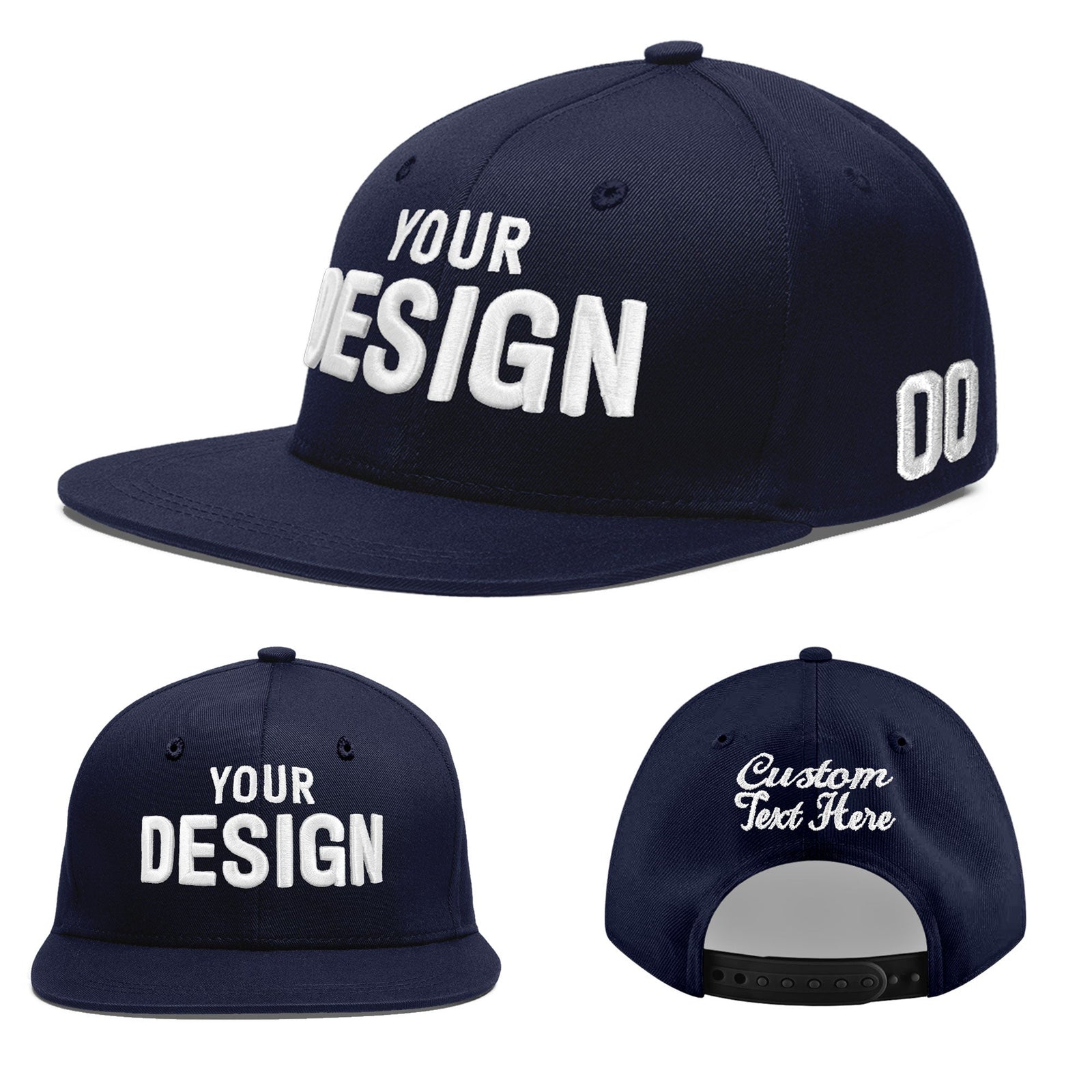 Custom Navy 3D Puff Embroidery Flat Embroidery Casual Sport Baseball Cap