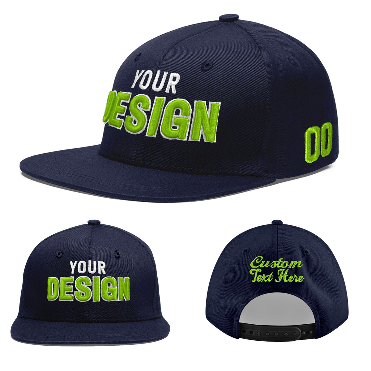 Custom Navy 3D Puff Embroidery Flat Embroidery Casual Sport Baseball Cap