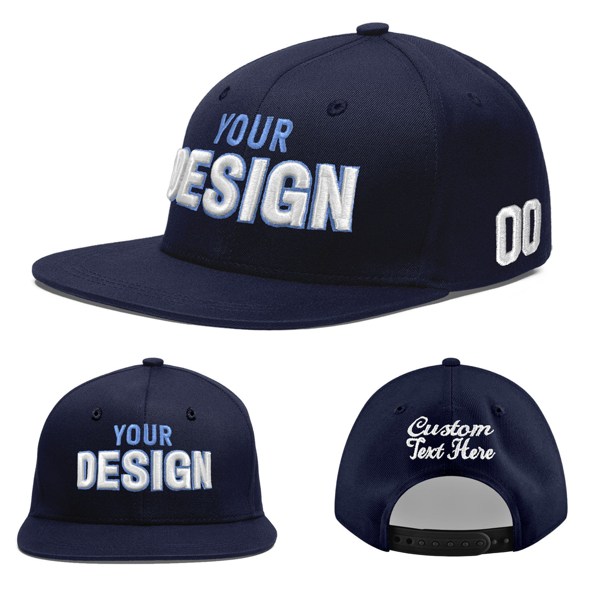 Custom Navy 3D Puff Embroidery Flat Embroidery Casual Sport Baseball Cap