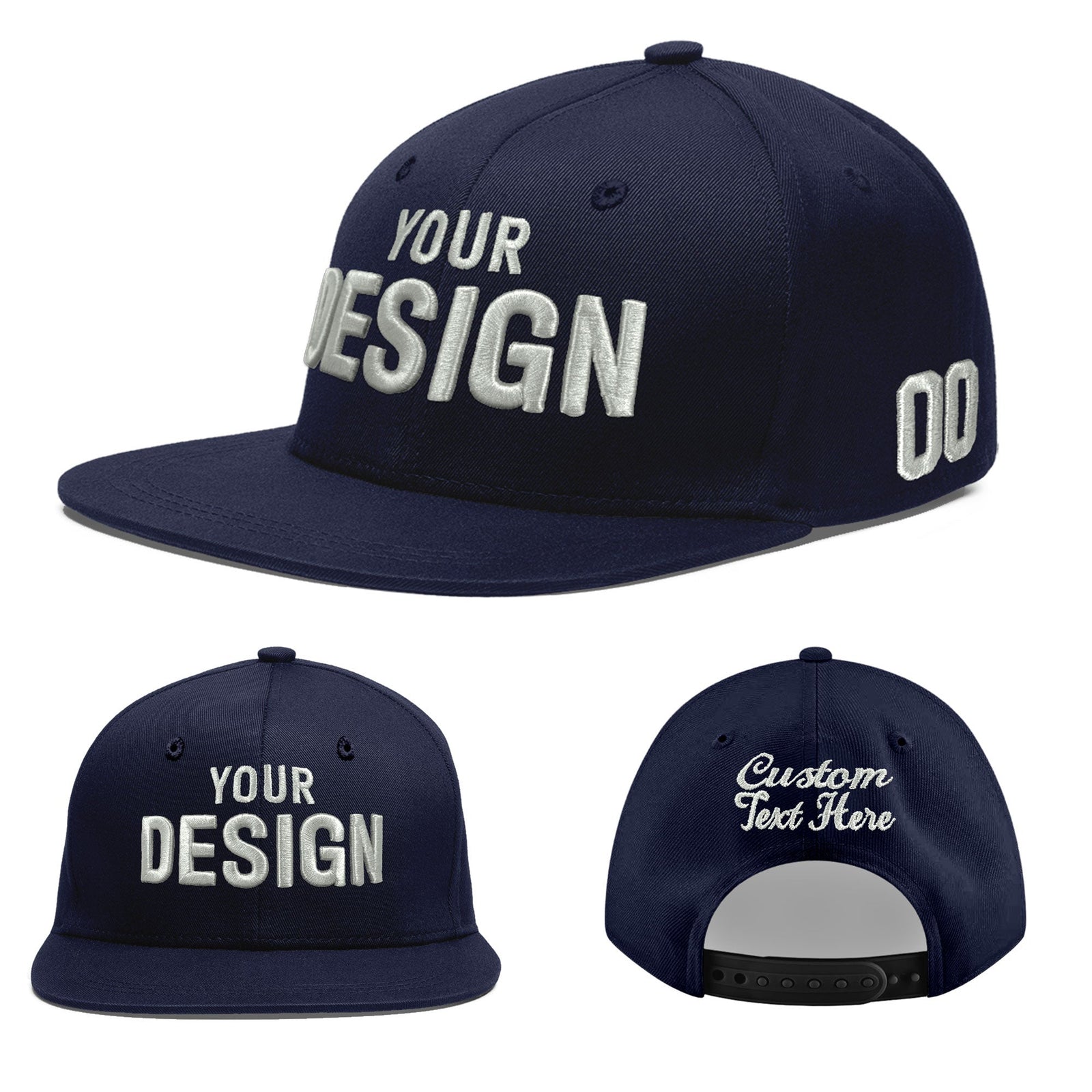 Custom Navy 3D Puff Embroidery Flat Embroidery Casual Sport Baseball Cap
