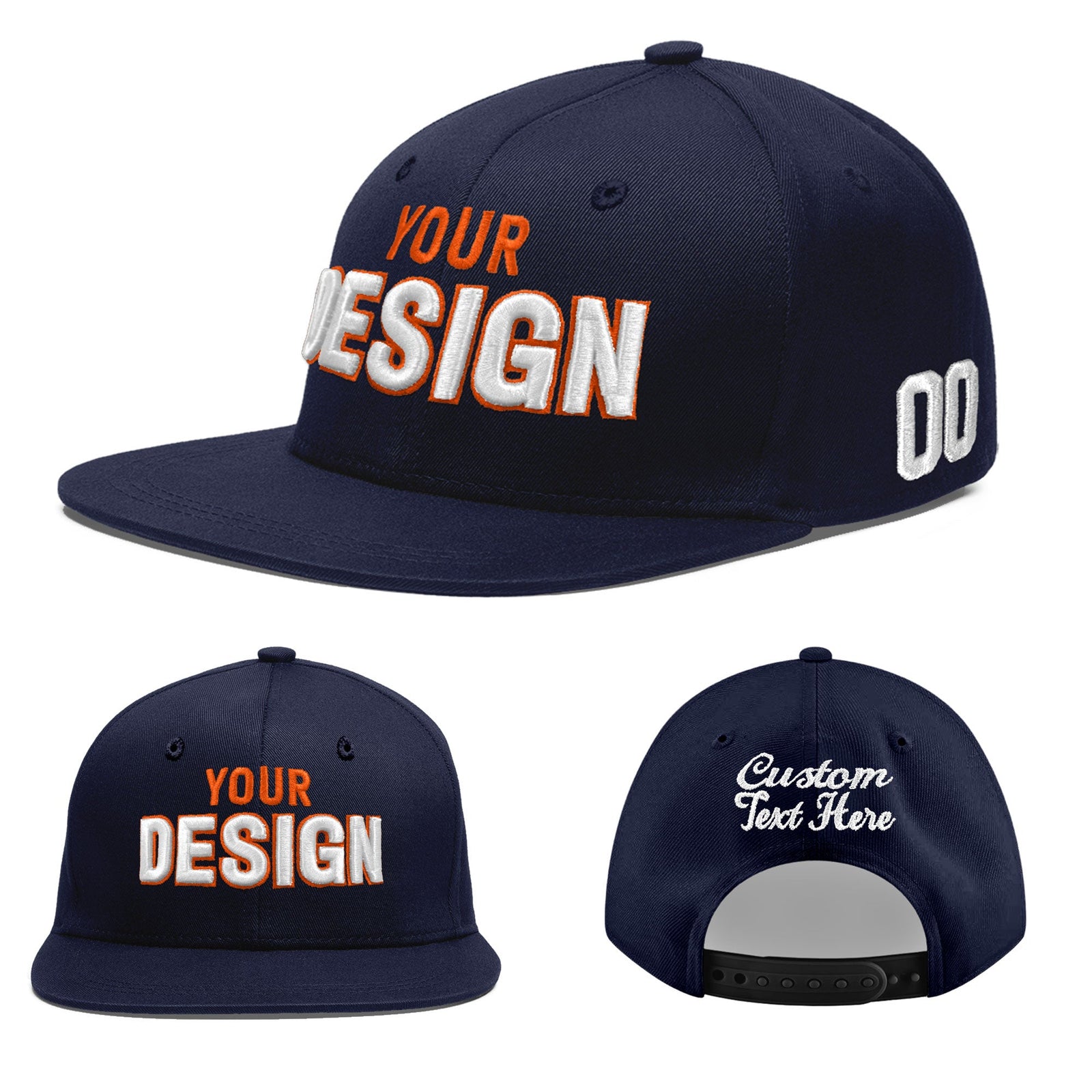 Custom Navy 3D Puff Embroidery Flat Embroidery Casual Sport Baseball Cap