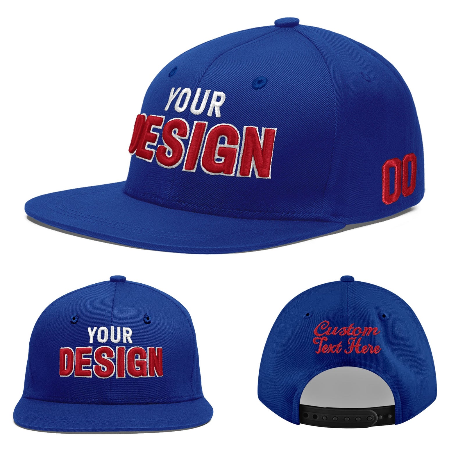 Custom Royal 3D Puff Embroidery Flat Embroidery Casual Sport Baseball Cap