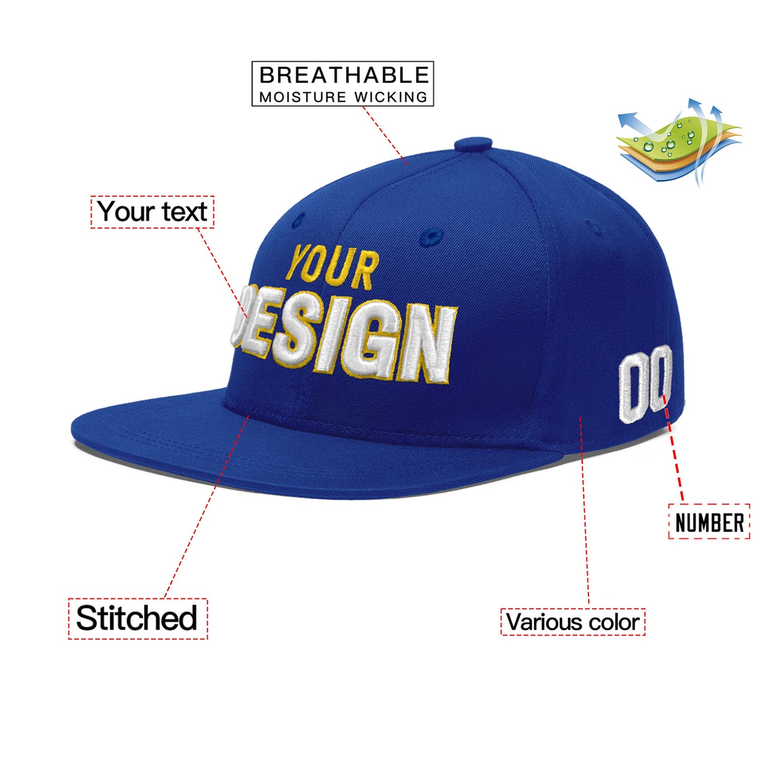 Custom Royal 3D Puff Embroidery Flat Embroidery Casual Sport Baseball Cap