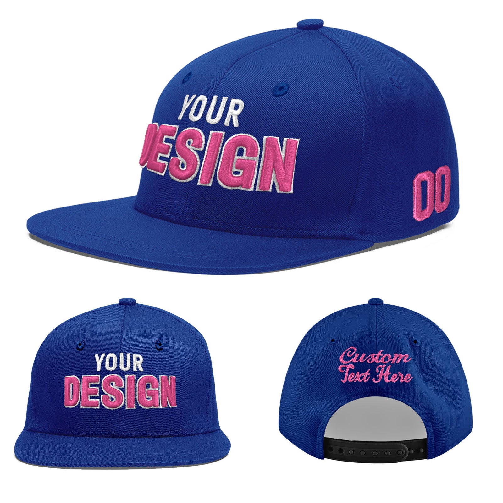 Custom Royal 3D Puff Embroidery Flat Embroidery Casual Sport Baseball Cap