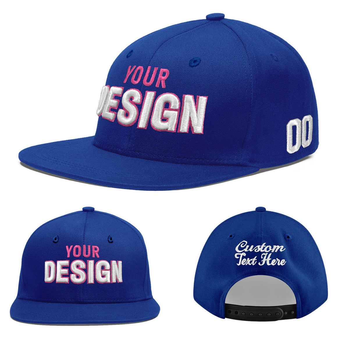 Custom Royal 3D Puff Embroidery Flat Embroidery Casual Sport Baseball Cap