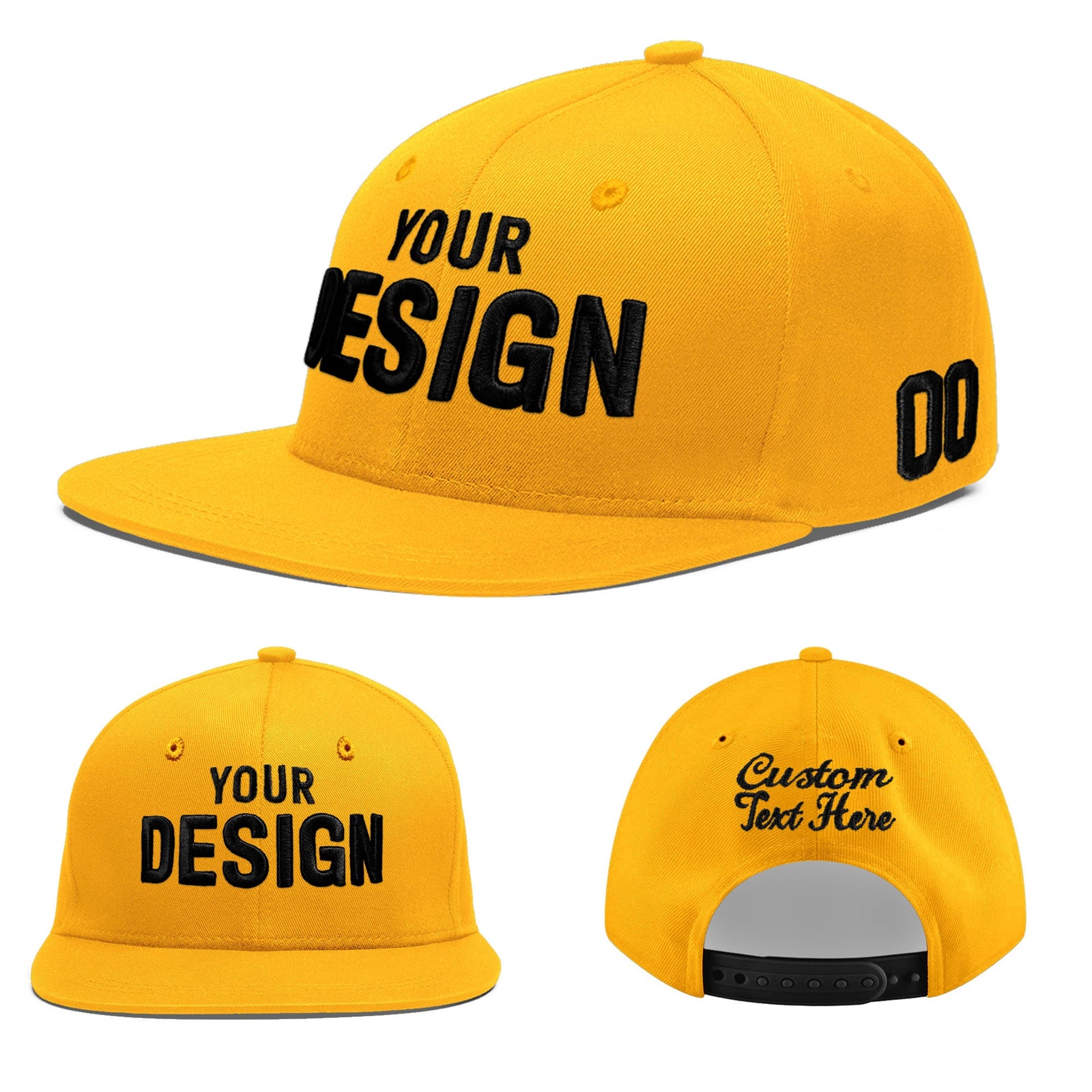 Custom Yellow 3D Puff Embroidery Flat Embroidery Casual Sport Baseball Cap