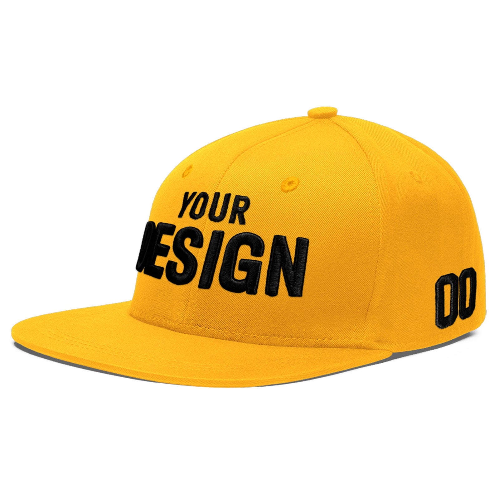 Custom Yellow 3D Puff Embroidery Flat Embroidery Casual Sport Baseball Cap