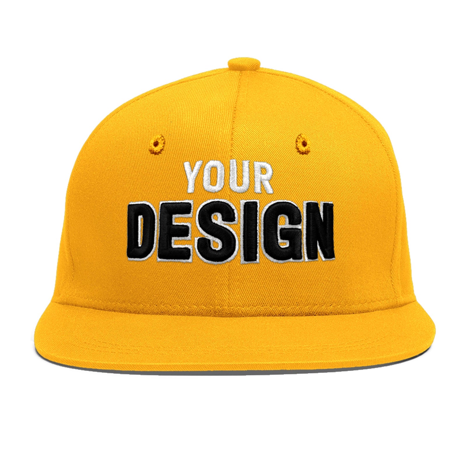 Custom Yellow 3D Puff Embroidery Flat Embroidery Casual Sport Baseball Cap