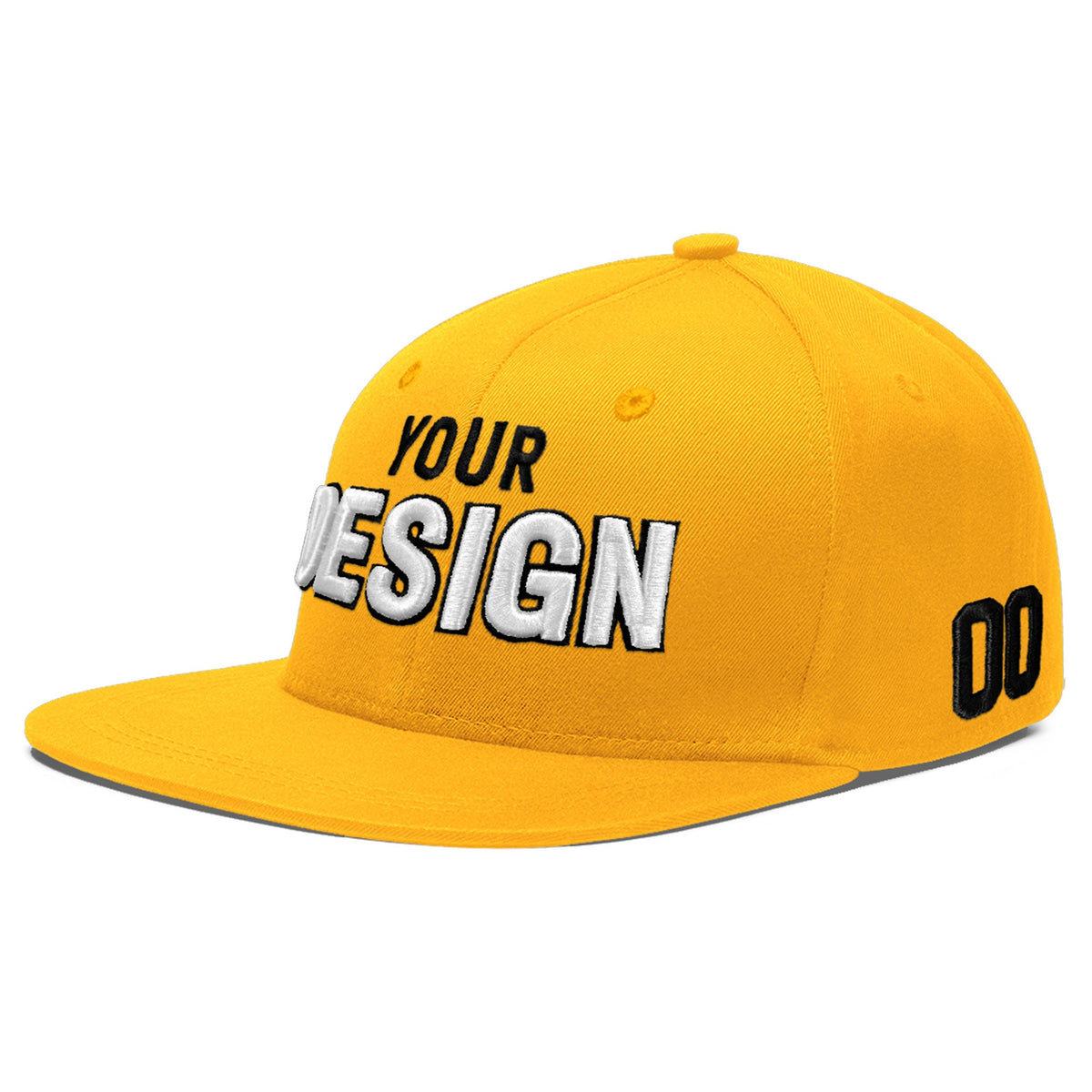 Custom Yellow 3D Puff Embroidery Flat Embroidery Casual Sport Baseball Cap