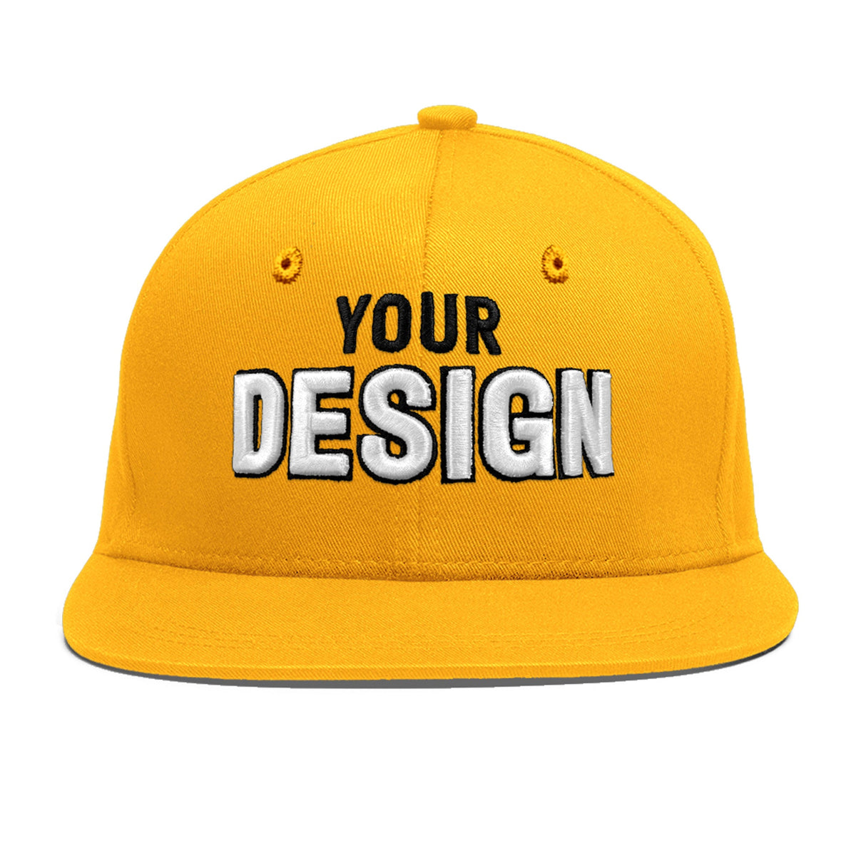 Custom Yellow 3D Puff Embroidery Flat Embroidery Casual Sport Baseball Cap