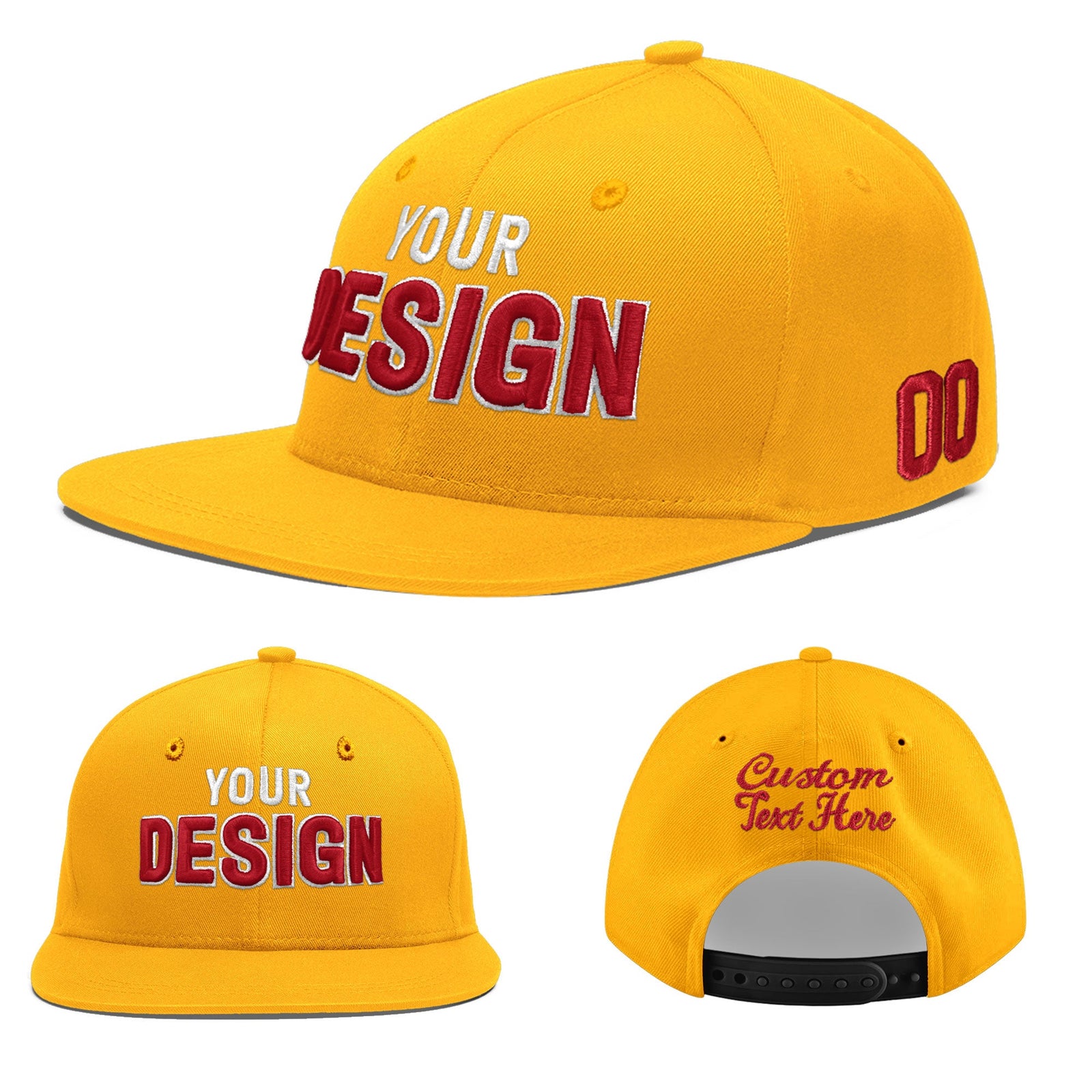 Custom Yellow 3D Puff Embroidery Flat Embroidery Casual Sport Baseball Cap
