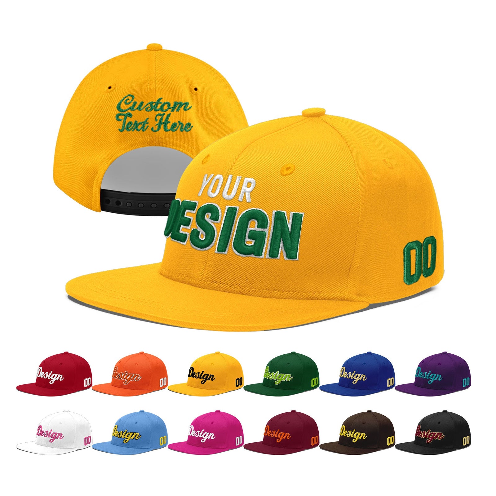 Custom Yellow 3D Puff Embroidery Flat Embroidery Casual Sport Baseball Cap