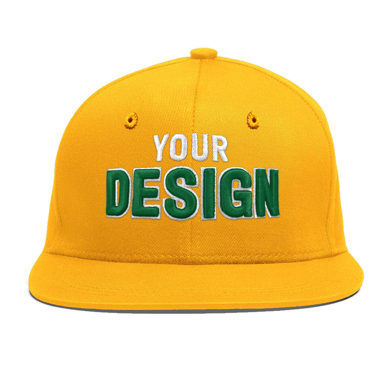 Custom Yellow 3D Puff Embroidery Flat Embroidery Casual Sport Baseball Cap