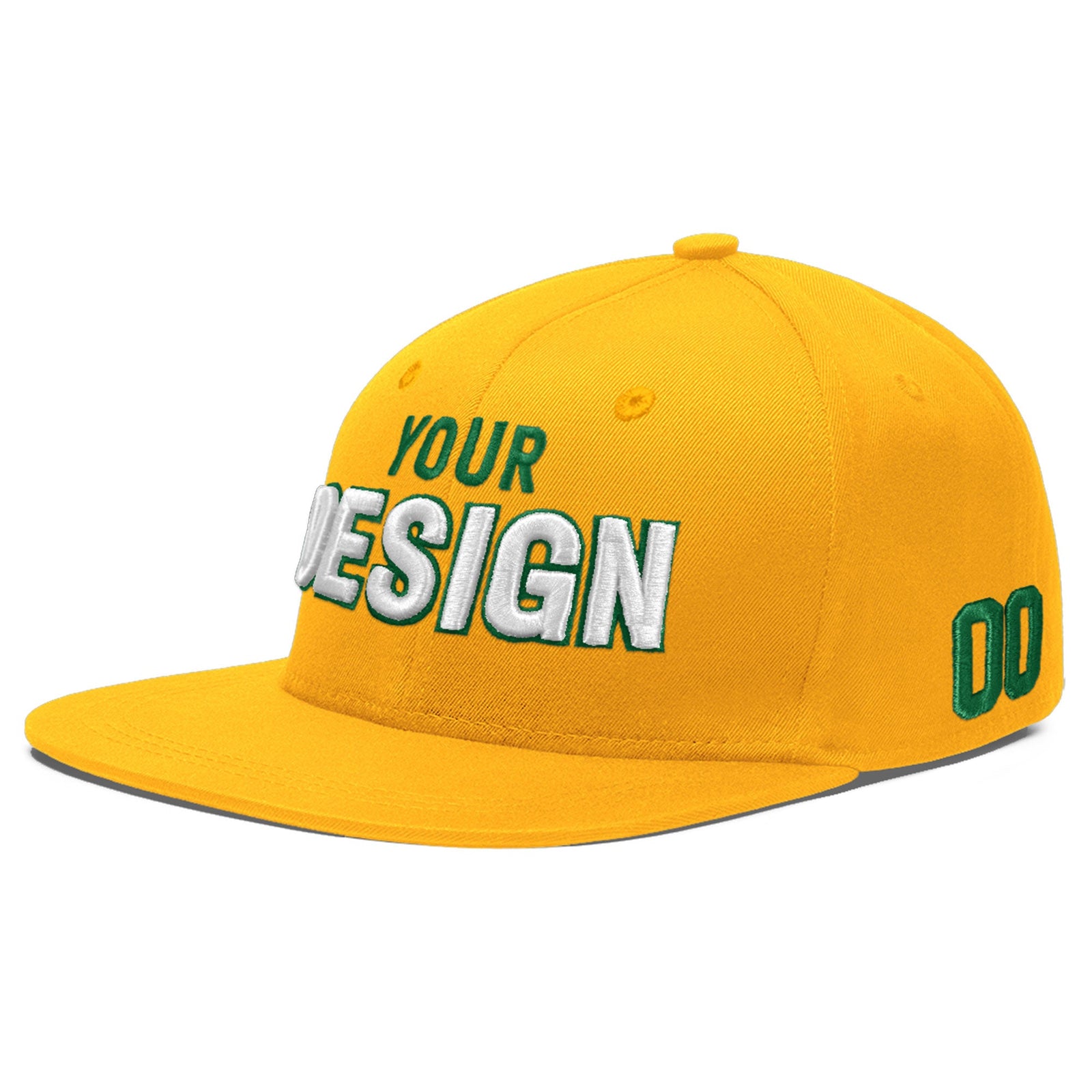 Custom Yellow 3D Puff Embroidery Flat Embroidery Casual Sport Baseball Cap
