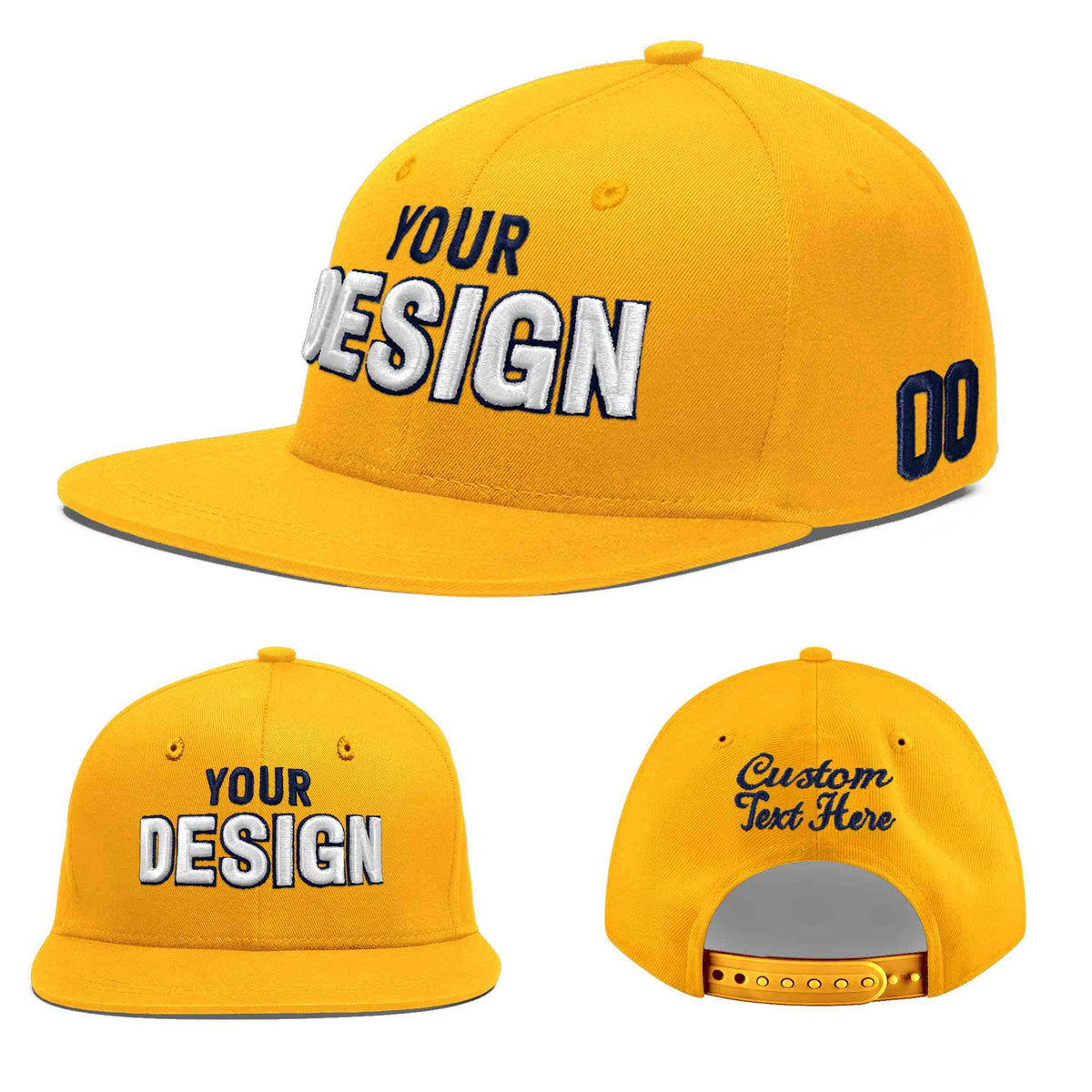 Custom Yellow 3D Puff Embroidery Flat Embroidery Casual Sport Baseball Cap