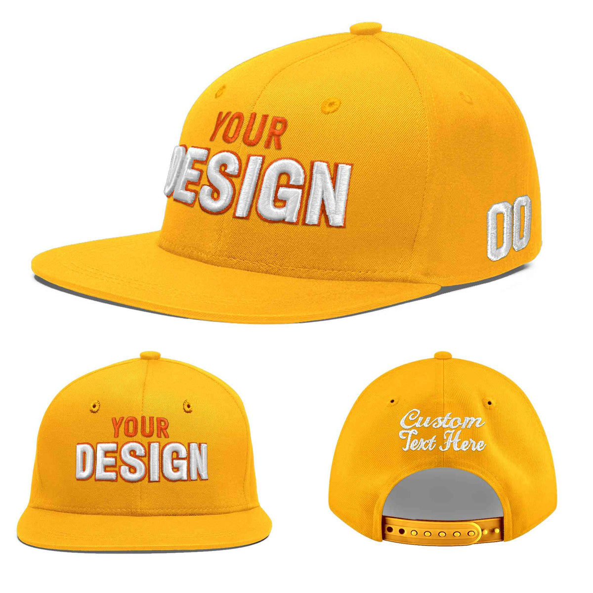 Custom Yellow 3D Puff Embroidery Flat Embroidery Casual Sport Baseball Cap