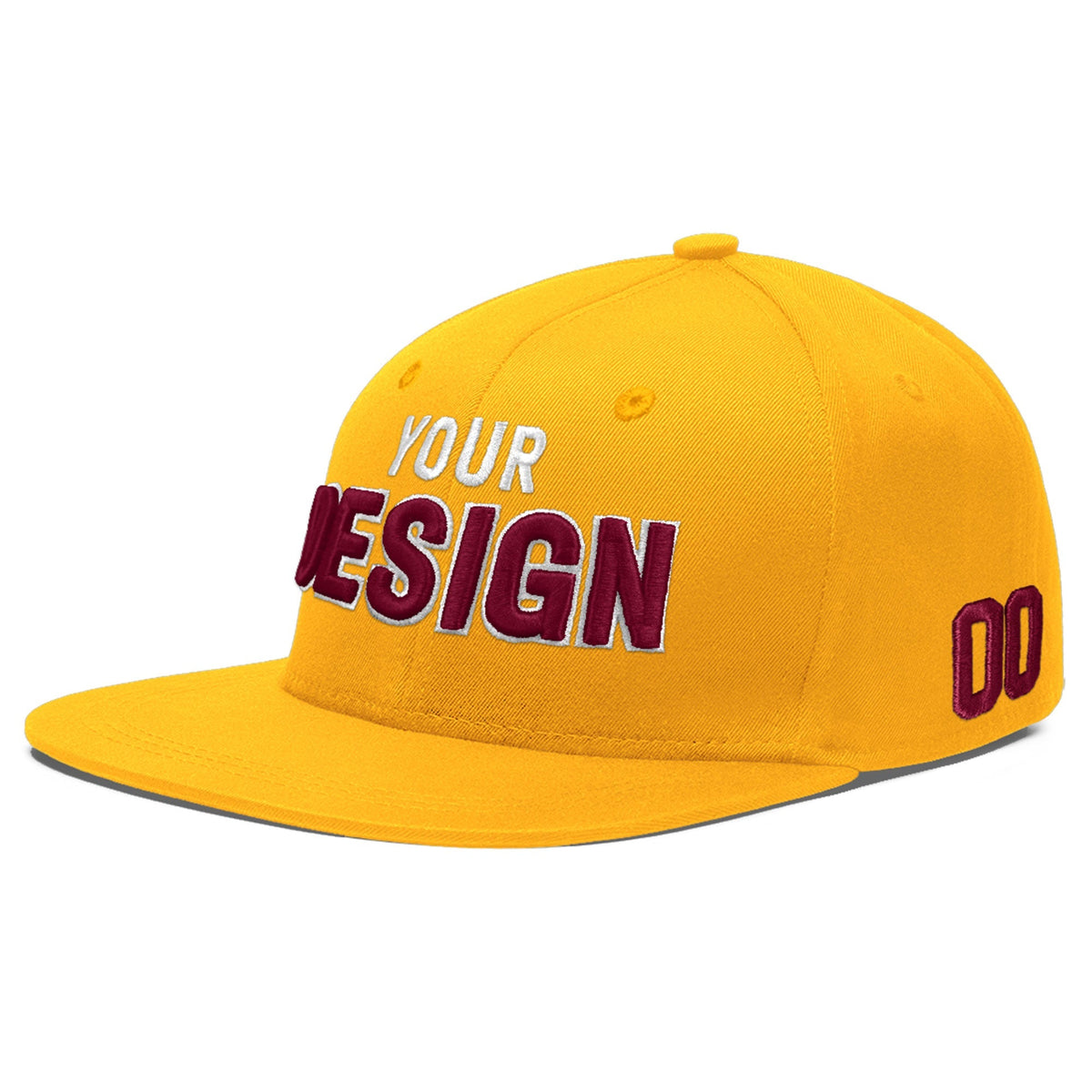 Custom Yellow 3D Puff Embroidery Flat Embroidery Casual Sport Baseball Cap