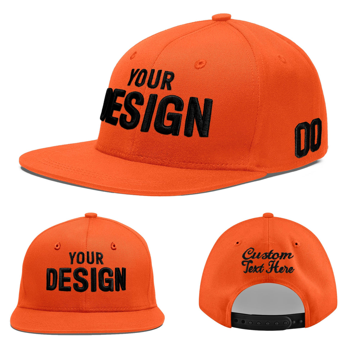 Custom Orange 3D Puff Embroidery Flat Embroidery Casual Sport Baseball Cap