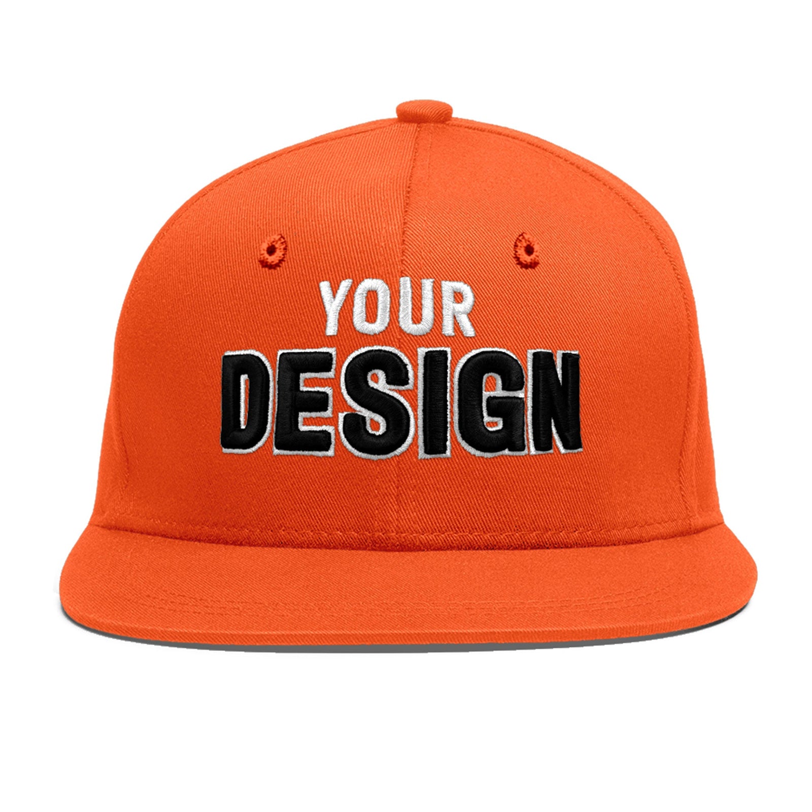 Custom Orange 3D Puff Embroidery Flat Embroidery Casual Sport Baseball Cap