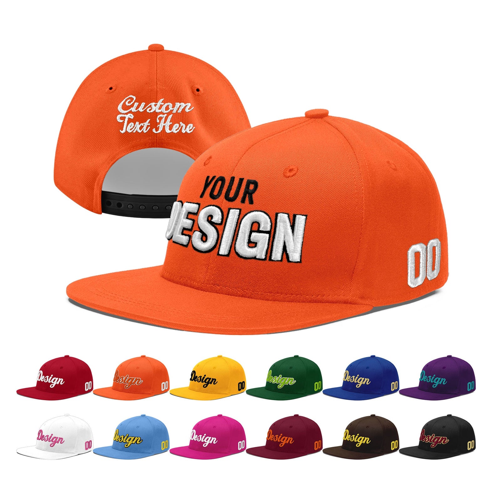 Custom Orange 3D Puff Embroidery Flat Embroidery Casual Sport Baseball Cap