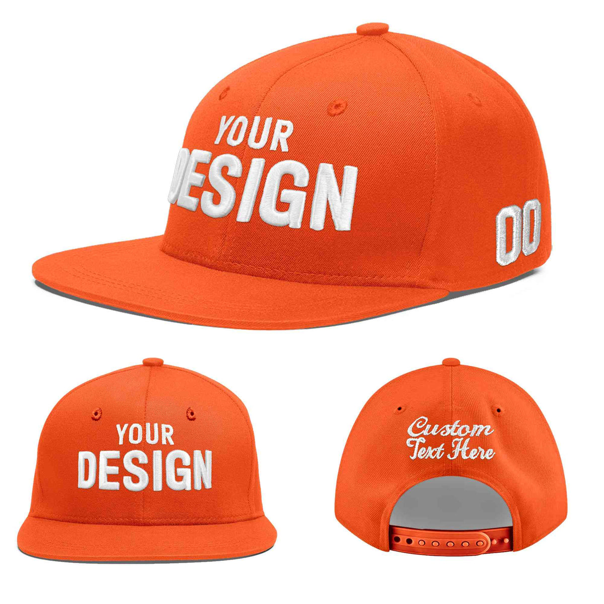 Custom Orange 3D Puff Embroidery Flat Embroidery Casual Sport Baseball Cap
